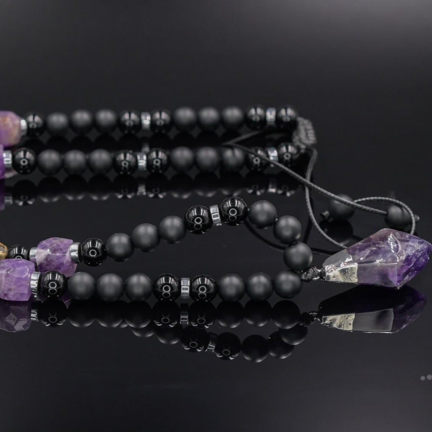 Amethyst Long Beaded Necklace, Men's Onyx Citrine Agate Hematite Necklace, Gift for Him, Adjustable Necklace, Pendant Necklace, Gift for Men - Valinde - Shamballa Necklace - Birthstone Necklace - Gemstone Necklace Men - Chakra Necklace - Macrame Necklace - Healing Necklace - Valinde