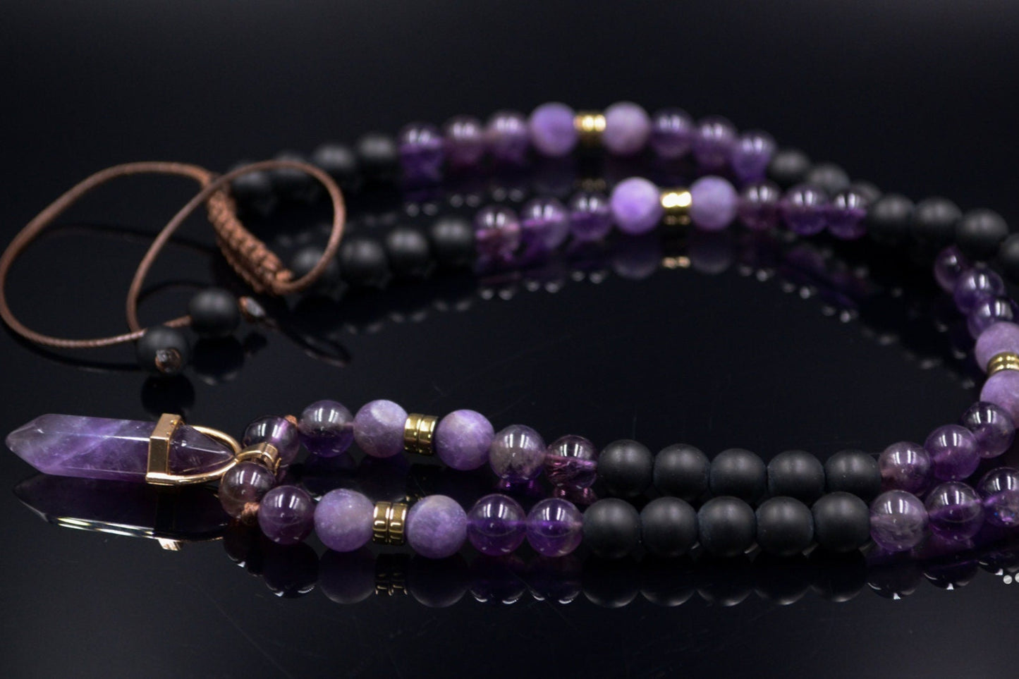 Men's Amethyst Crystal Necklace Long Beaded Necklace Amethyst Pendant Necklace Gift for Men Adjustable Unisex Necklace Man Stone Necklace - Shamballa Necklace - Birthstone Necklace - Gemstone Necklace Men - Chakra Necklace - Yoga Necklace - Mantra Necklace -Macrame Necklace - Healing Necklace - Valinde