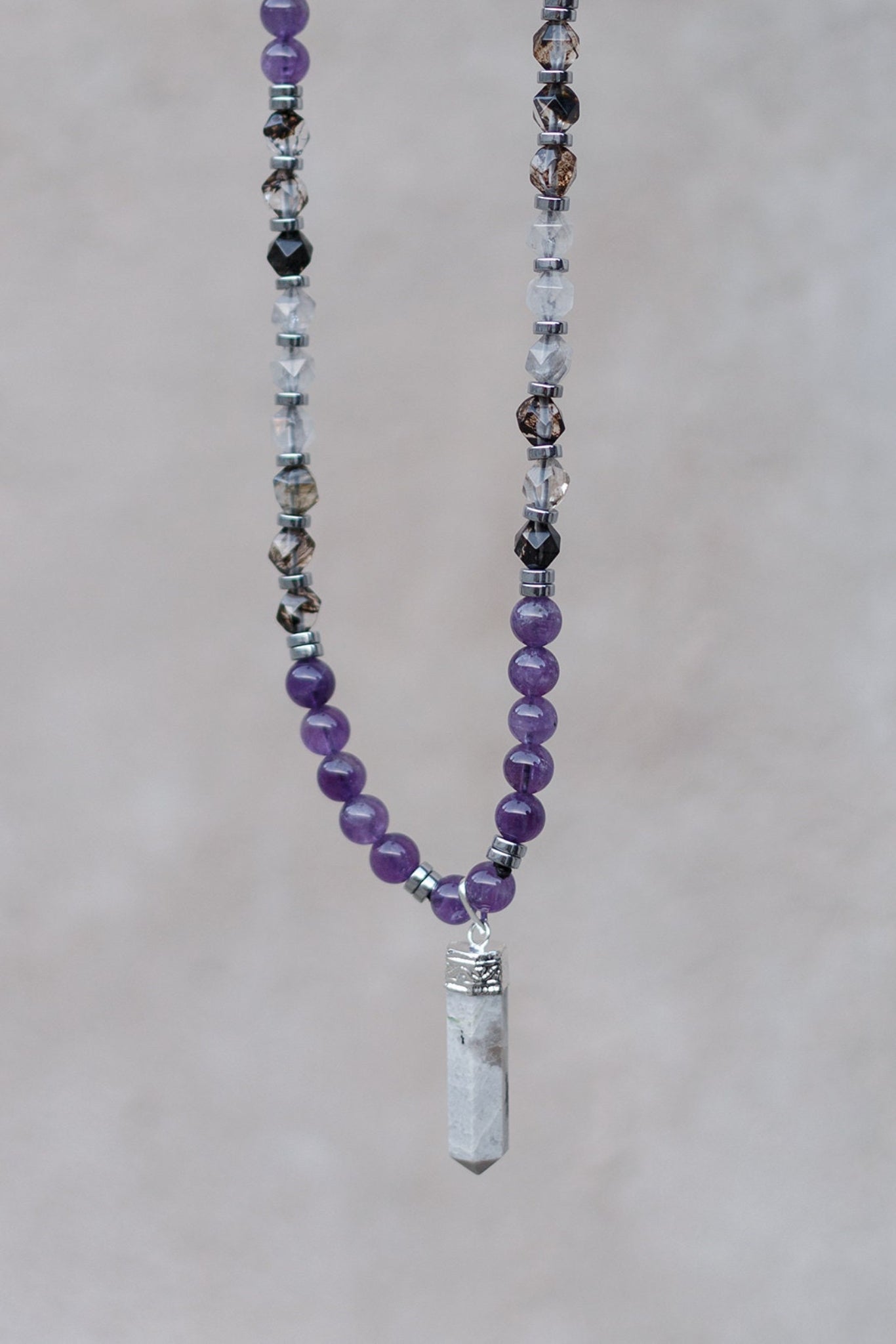 Men's Amethyst Crystal Necklace - Long Rutilated Quartz Beads Necklace - Gift for Men - Adjustable Necklace -Japer Pendant Necklace for Men - Shamballa Necklace - Birthstone Necklace - Gemstone Necklace Men - Chakra Necklace - Macrame Necklace - Healing Necklace - Valinde