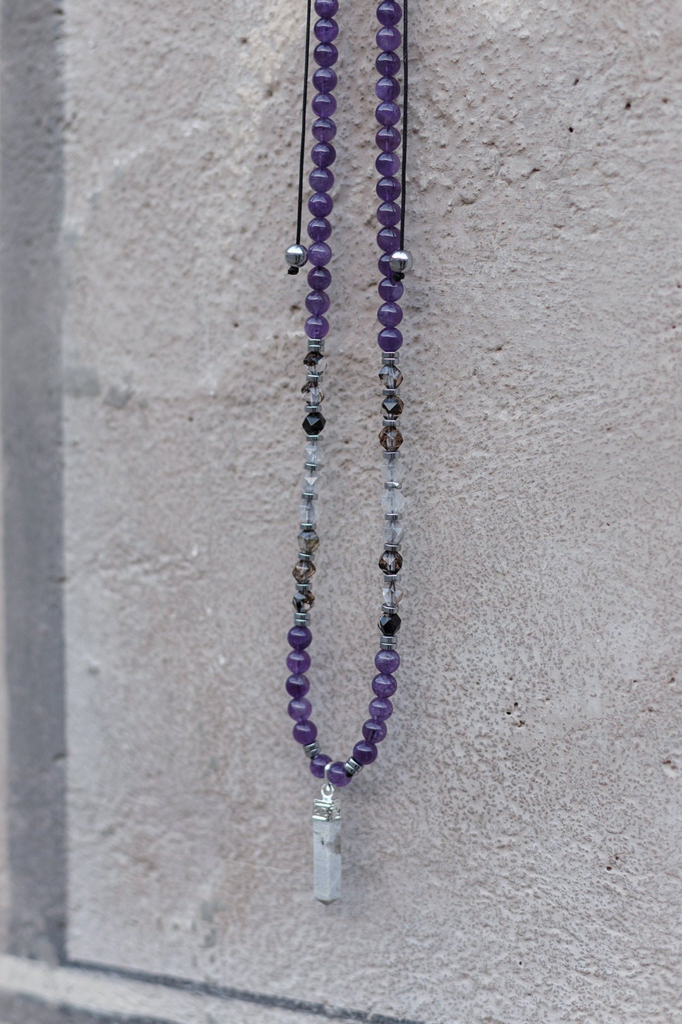 Men's Amethyst Crystal Necklace - Long Rutilated Quartz Beads Necklace - Gift for Men - Adjustable Necklace -Japer Pendant Necklace for Men - Shamballa Necklace - Birthstone Necklace - Gemstone Necklace Men - Chakra Necklace - Macrame Necklace - Healing Necklace - Valinde