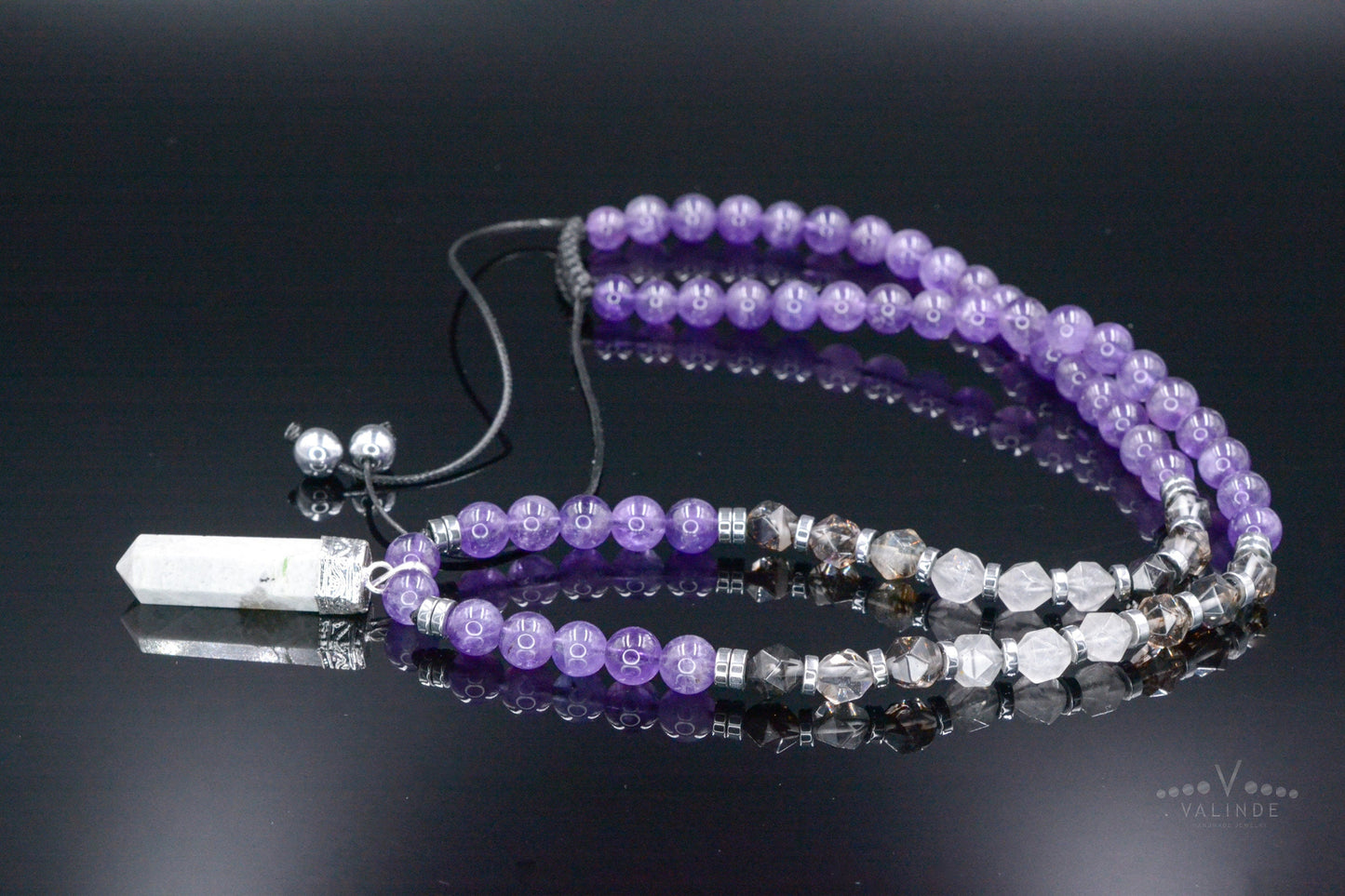 Men's Amethyst Crystal Necklace - Long Rutilated Quartz Beads Necklace - Gift for Men - Adjustable Necklace -Japer Pendant Necklace for Men - Shamballa Necklace - Birthstone Necklace - Gemstone Necklace Men - Chakra Necklace - Macrame Necklace - Healing Necklace - Valinde