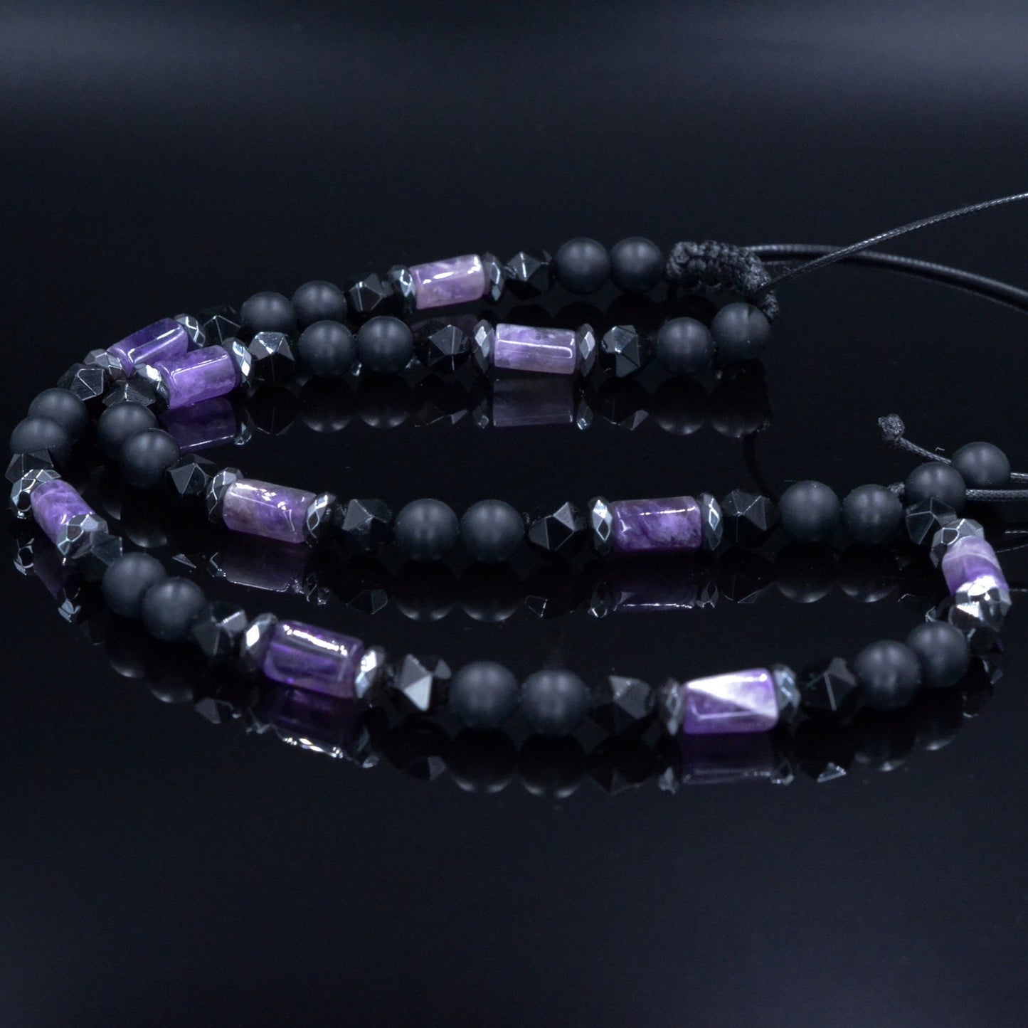 Amethyst Crystal Necklace for Men - Men's Black Onyx Short Necklace - Gift for Men - Adjustable Beaded necklace - Agate Stone Necklace - Shamballa Necklace - Birthstone Necklace - Gemstone Necklace Men - Chakra Necklace - Macrame Necklace - Healing Necklace - Valinde