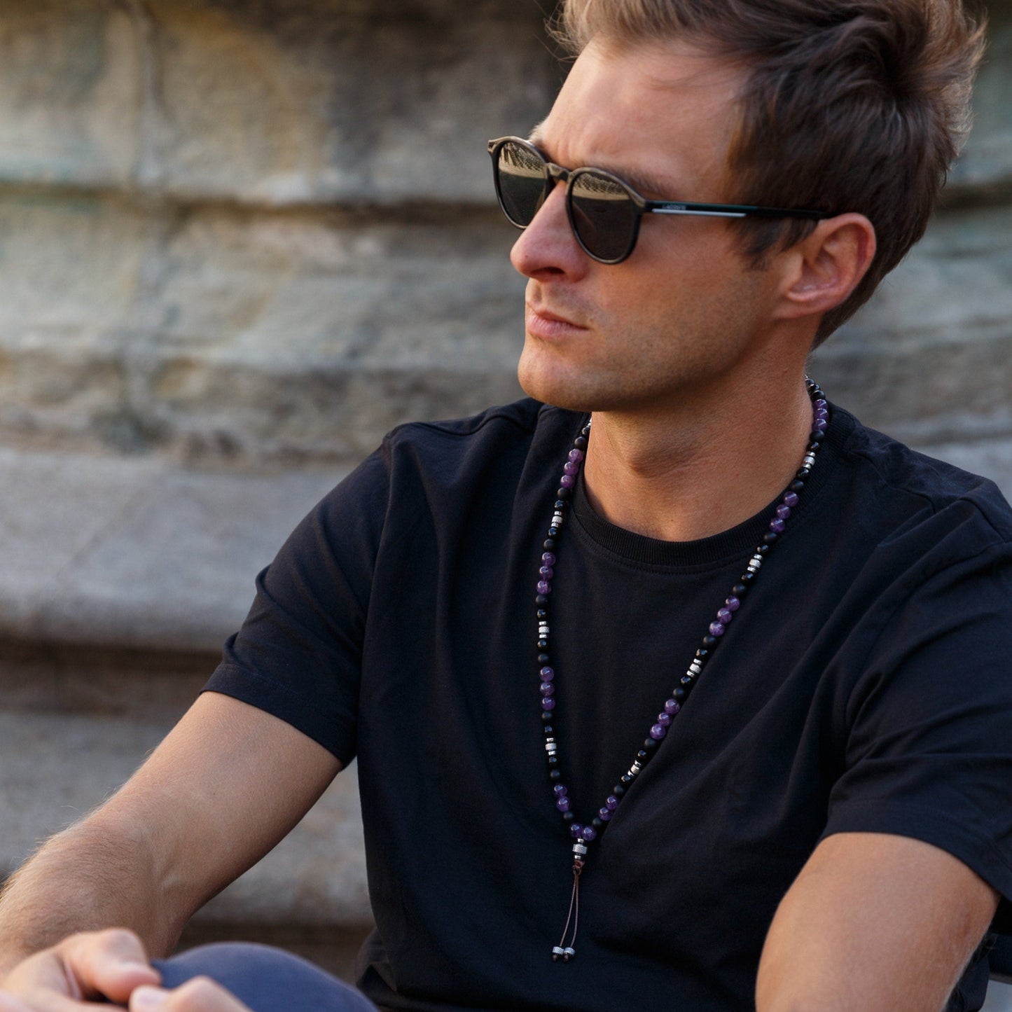Men's Amethyst and Steel Beaded Necklace - Long Crystal Necklace - Black Onyx Necklace - Gift for Men - Agate Hematite Gemstone Necklace- Shamballa Necklace - Birthstone Necklace - Gemstone Necklace Men - Chakra Necklace - Macrame Necklace - Healing Necklace - Valinde