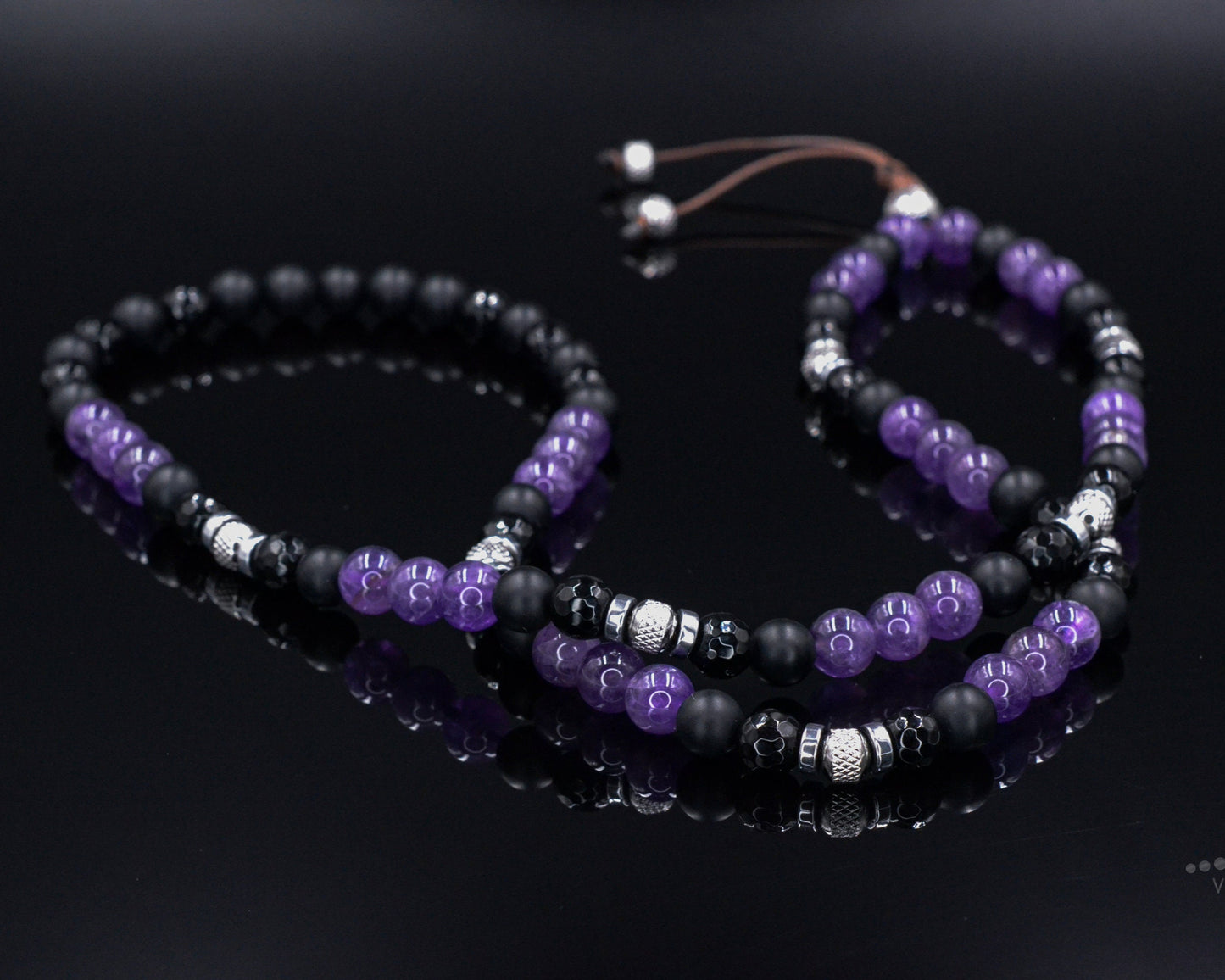 Men's Amethyst and Steel Beaded Necklace - Long Crystal Necklace - Black Onyx Necklace - Gift for Men - Agate Hematite Gemstone Necklace- Shamballa Necklace - Birthstone Necklace - Gemstone Necklace Men - Chakra Necklace - Macrame Necklace - Healing Necklace - Valinde