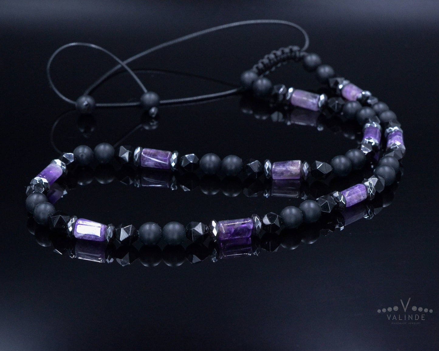 Amethyst Crystal Necklace for Men - Men's Black Onyx Short Necklace - Gift for Men - Adjustable Beaded necklace - Agate Stone Necklace - Shamballa Necklace - Birthstone Necklace - Gemstone Necklace Men - Chakra Necklace - Macrame Necklace - Healing Necklace - Valinde