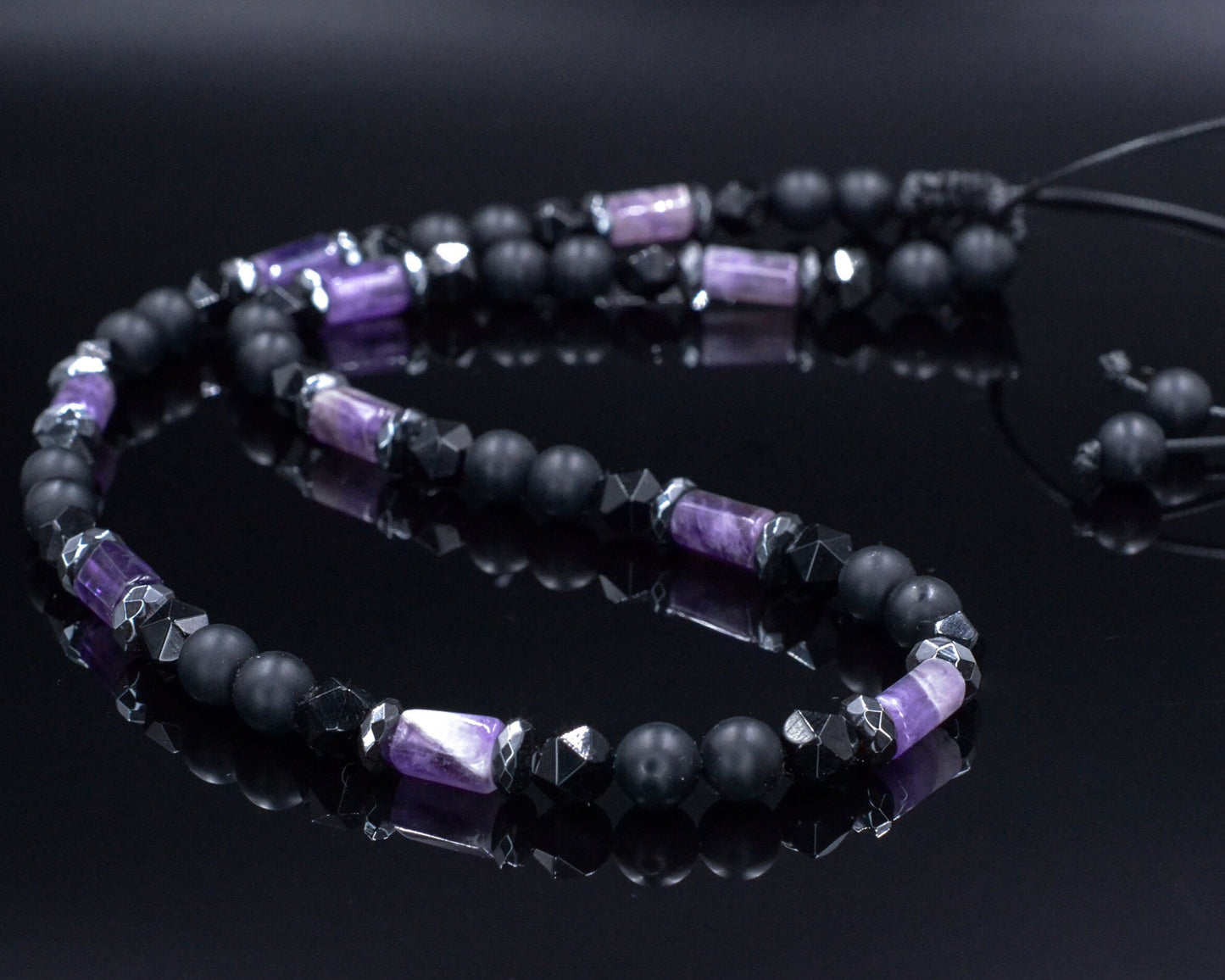 Amethyst Crystal Necklace for Men - Men's Black Onyx Short Necklace - Gift for Men - Adjustable Beaded necklace - Agate Stone Necklace - Shamballa Necklace - Birthstone Necklace - Gemstone Necklace Men - Chakra Necklace - Macrame Necklace - Healing Necklace - Valinde