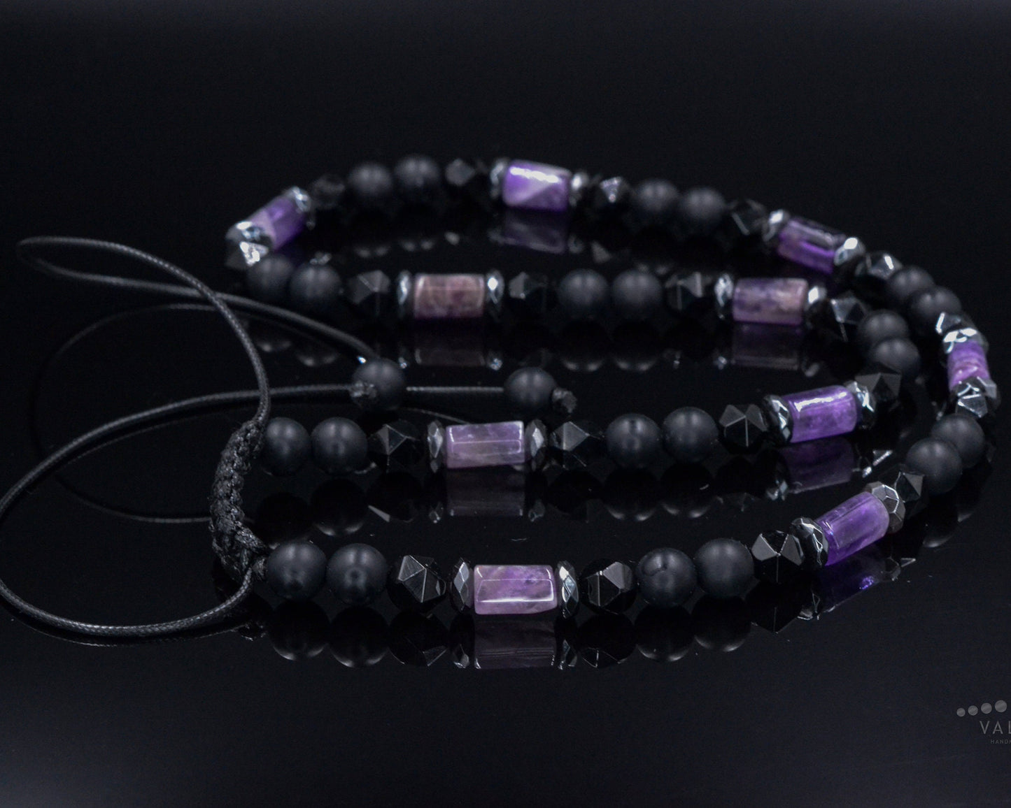 Amethyst Crystal Necklace for Men - Men's Black Onyx Short Necklace - Gift for Men - Adjustable Beaded necklace - Agate Stone Necklace - Shamballa Necklace - Birthstone Necklace - Gemstone Necklace Men - Chakra Necklace - Macrame Necklace - Healing Necklace - Valinde