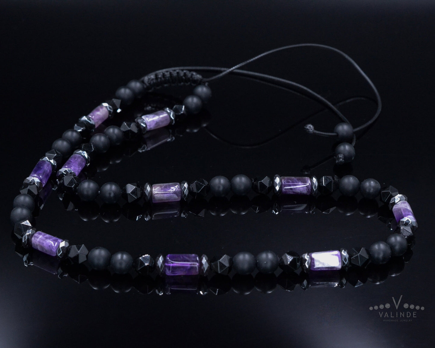 Amethyst Crystal Necklace for Men - Men's Black Onyx Short Necklace - Gift for Men - Adjustable Beaded necklace - Agate Stone Necklace - Shamballa Necklace - Birthstone Necklace - Gemstone Necklace Men - Chakra Necklace - Macrame Necklace - Healing Necklace - Valinde