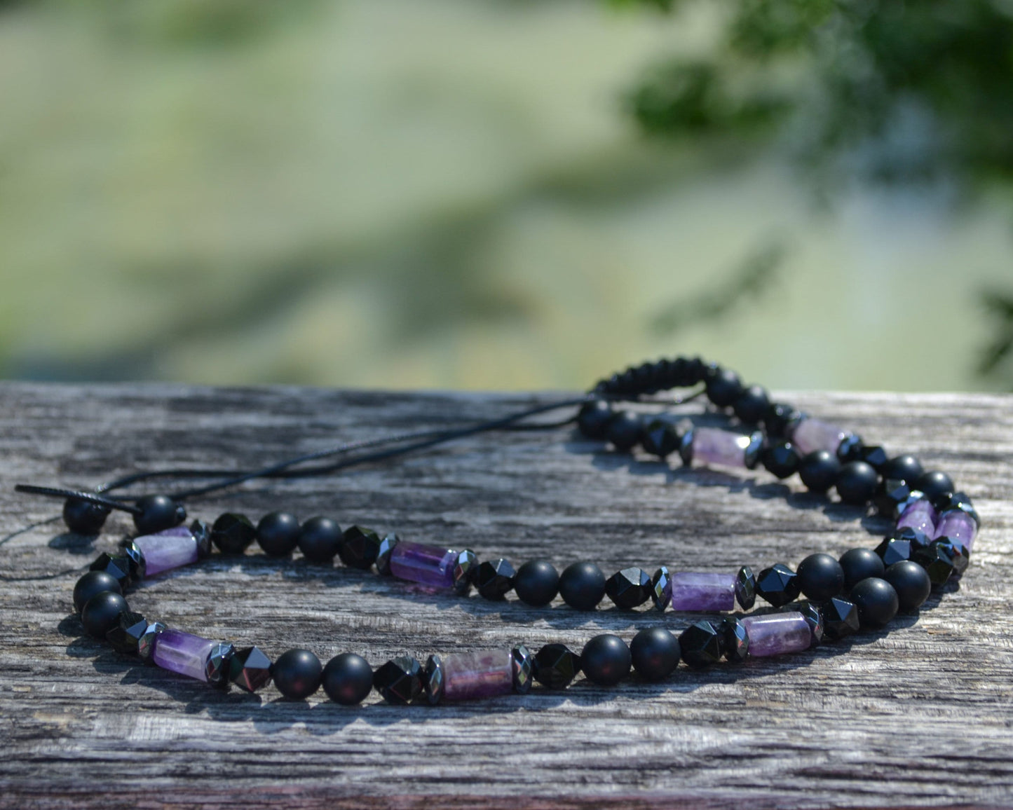 Amethyst Crystal Necklace for Men - Men's Black Onyx Short Necklace - Gift for Men - Adjustable Beaded necklace - Agate Stone Necklace - Shamballa Necklace - Birthstone Necklace - Gemstone Necklace Men - Chakra Necklace - Macrame Necklace - Healing Necklace - Valinde