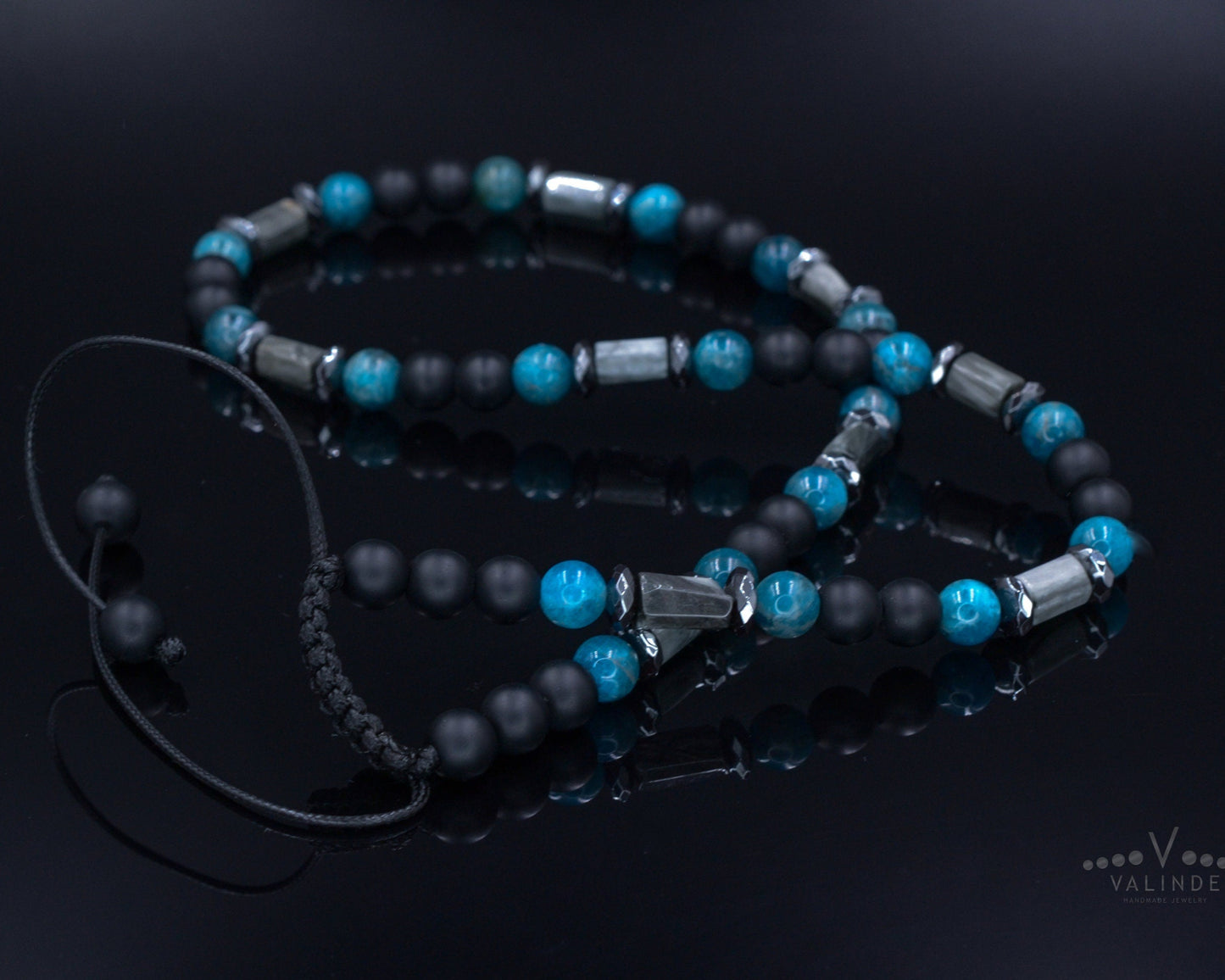Men's Hawk's Eye Apatite Beads Necklace - Black Onyx Necklace - Gift for Men - Short Crystal Necklace - Father's Day Gift - Stone Necklace - Shamballa Necklace - Birthstone Necklace - Gemstone Necklace Men - Chakra Necklace - Macrame Necklace - Healing Necklace - Valinde