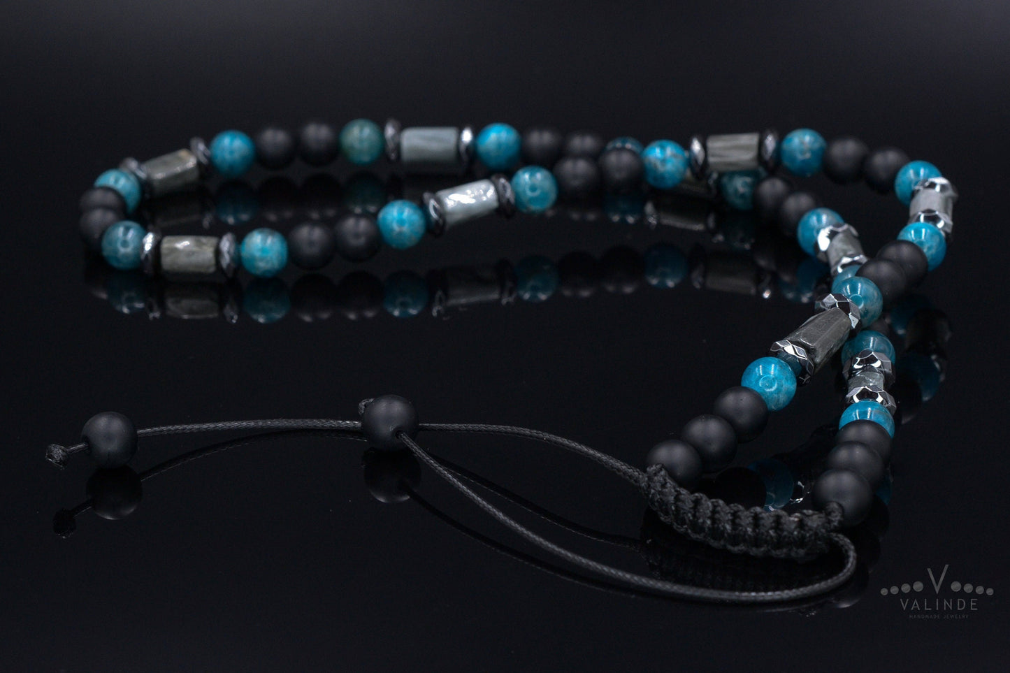 Men's Hawk's Eye Apatite Beads Necklace - Black Onyx Necklace - Gift for Men - Short Crystal Necklace - Father's Day Gift - Stone Necklace - Shamballa Necklace - Birthstone Necklace - Gemstone Necklace Men - Chakra Necklace - Macrame Necklace - Healing Necklace - Valinde