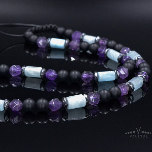 Men's Aquamarine Necklace / Amethyst Crystal Necklace / Short Beaded Necklace / Gift for Men / Onyx Necklace / Birthstone Necklace   - Shamballa Necklace - Birthstone Necklace - Gemstone Necklace Men - Chakra Necklace - Macrame Necklace  - Healing Necklace - Valinde