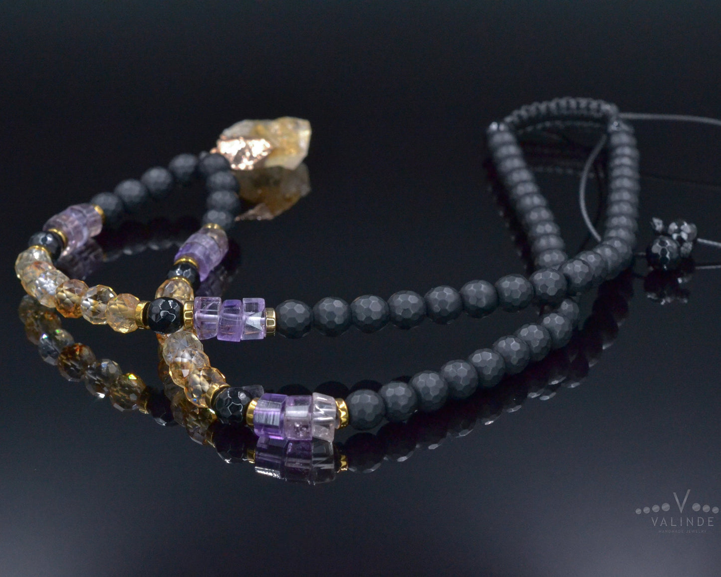 Men Gemstone Necklace - Ametrine Citrine Onyx - Handmade Jewelry - Birthstone Necklace - Shamballa Necklace - Birthstone Necklace - Gemstone Necklace Men - Chakra Necklace - Macrame Necklace - Healing Necklace - Valinde