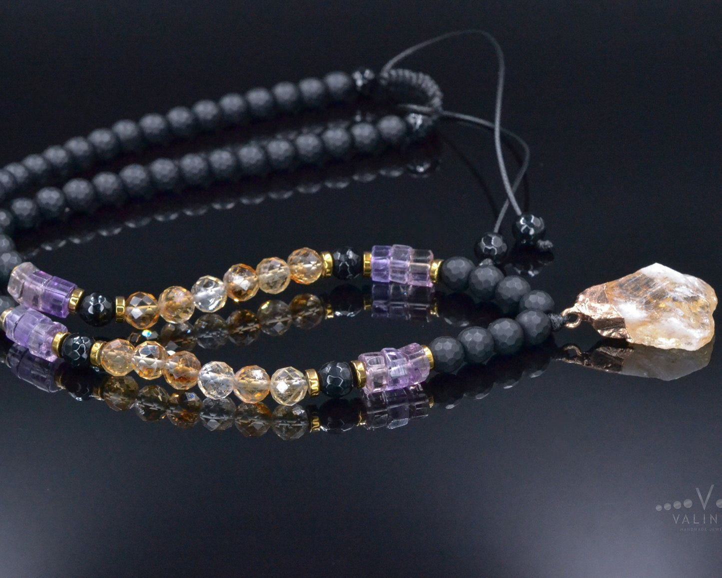 Men Gemstone Necklace - Ametrine Citrine Onyx - Handmade Jewelry - Birthstone Necklace - Shamballa Necklace - Birthstone Necklace - Gemstone Necklace Men - Chakra Necklace - Macrame Necklace - Healing Necklace - Valinde
