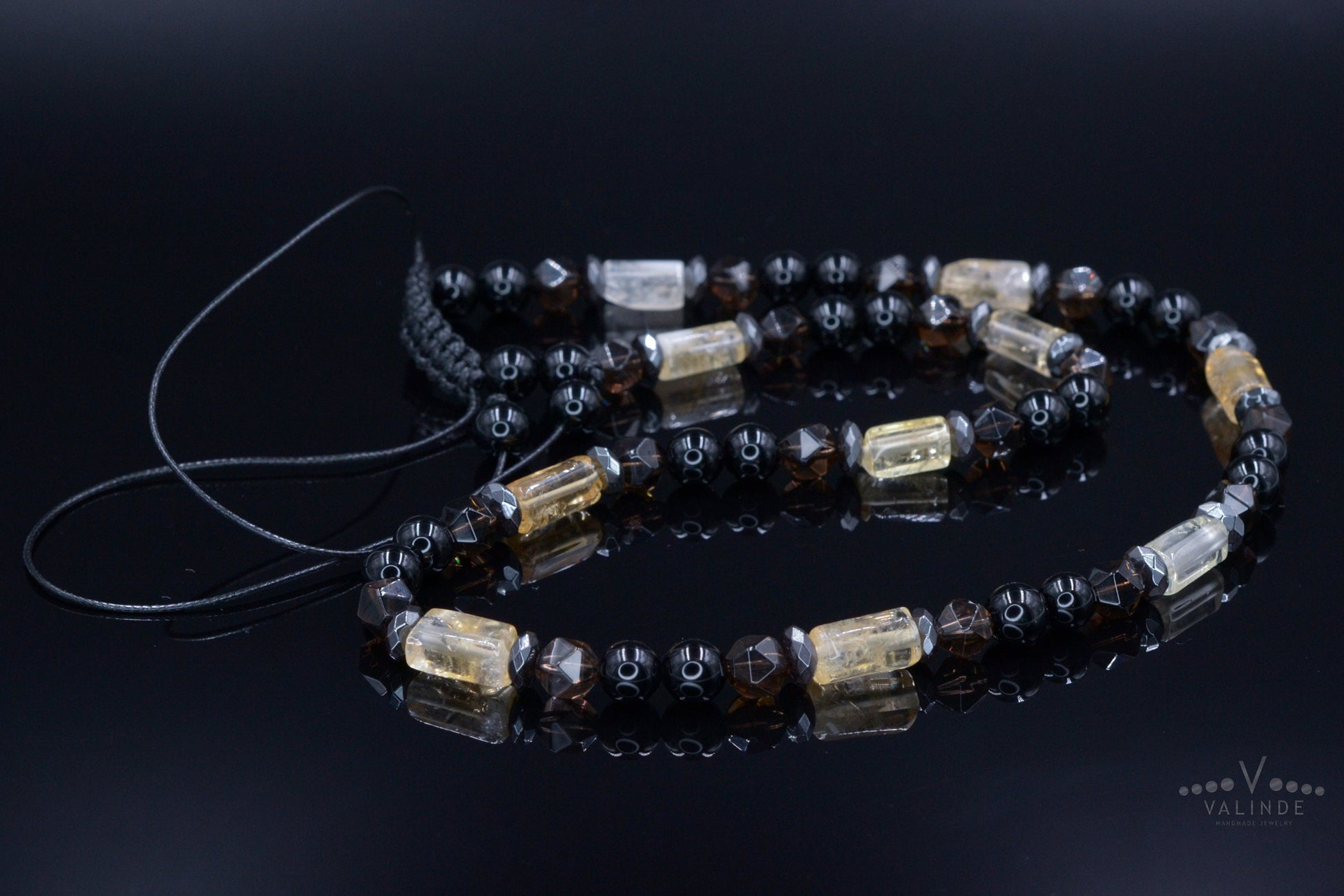 Men's Citrine Necklace / Short Crystal Necklace / Raw Citrine Necklace / Gift for Men / Black Agate Necklace / Gemstone Birthstone Necklace - Shamballa Necklace - Birthstone Necklace - Gemstone Necklace Men - Chakra Necklace - Macrame Necklace  - Healing Necklace - Valinde