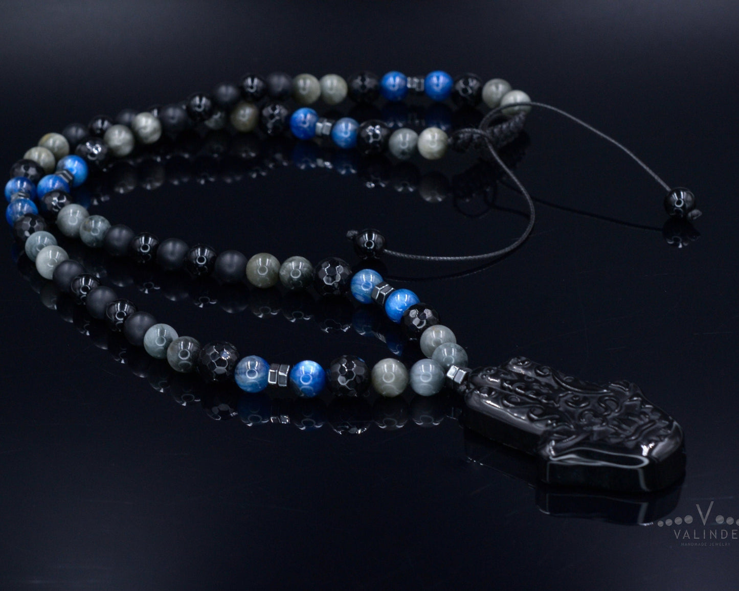 Raw Quartz Pendant Necklace - Men's Long Beaded Crystal Necklace - Black Onyx Necklace - Gift for Men - Smoky Quartz Necklace for MenHamsa Hand Onyx Pendant Necklace - Men's Kyanite Crystal Necklace - Gift for Men - Hawk's Eye Necklace - Long Beaded Necklace for Men - Shamballa Necklace - Birthstone Necklace - Gemstone Necklace Men - Chakra Necklace - Macrame Necklace - Healing Necklace - Valinde