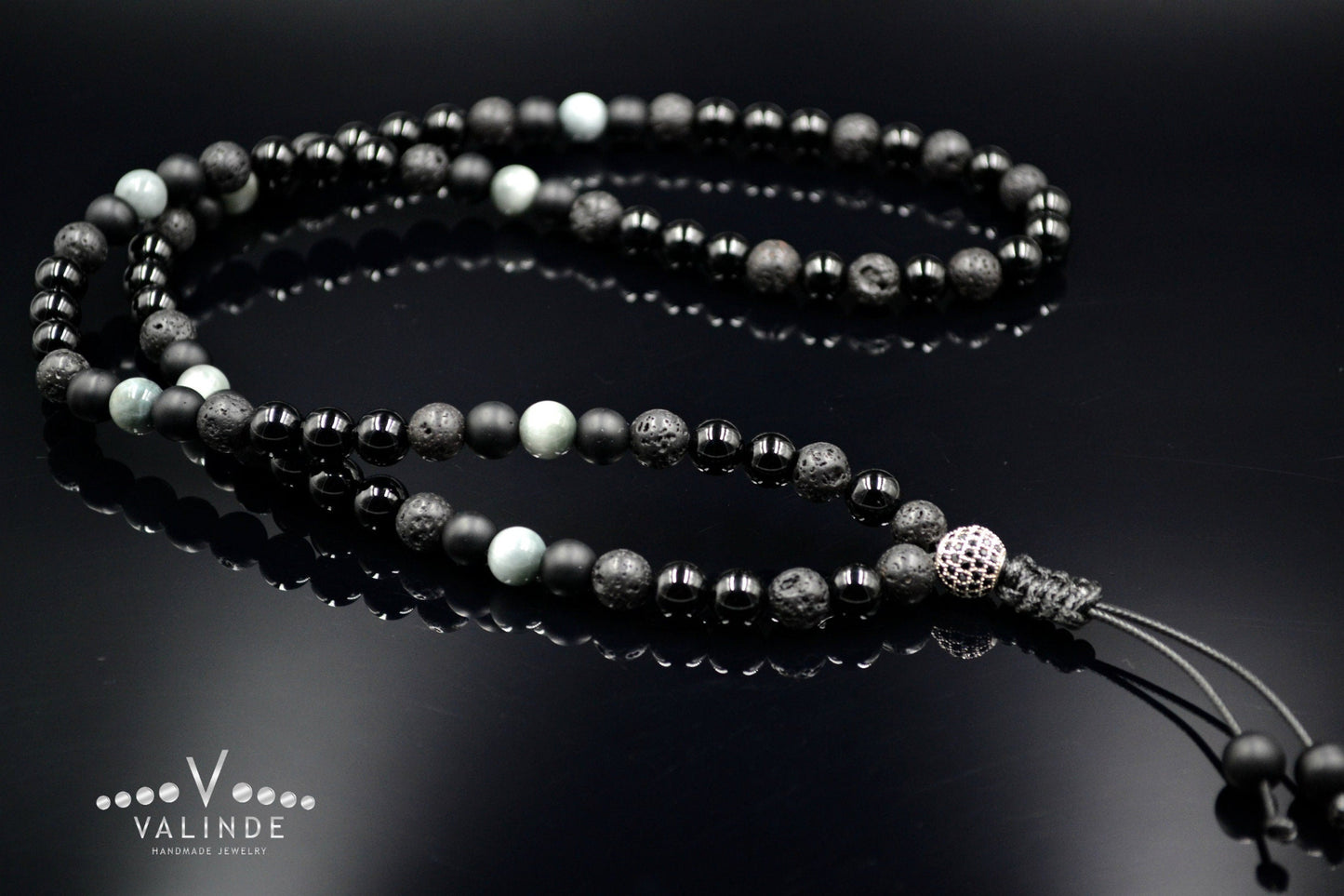 Men's Hawk's Eye Crystal Necklace Cubic Zirconia Bead Necklace Long Necklace Black Agate Necklace Lava Stone Necklace Gift for Men - Shamballa Necklace - Birthstone Necklace - Gemstone Necklace Men - Chakra Necklace - Yoga Necklace - Mantra Necklace -Macrame Necklace - Healing Necklace - Valinde