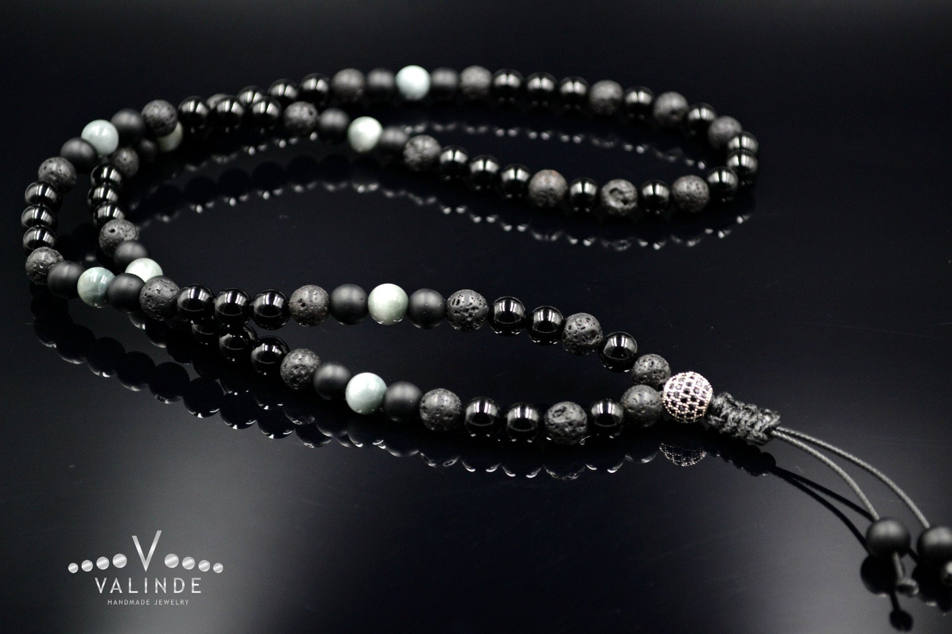 Men's Hawk's Eye Crystal Necklace Cubic Zirconia Bead Necklace Long Necklace Black Agate Necklace Lava Stone Necklace Gift for Men - Shamballa Necklace - Birthstone Necklace - Gemstone Necklace Men - Chakra Necklace - Yoga Necklace - Mantra Necklace -Macrame Necklace  - Healing Necklace - Valinde