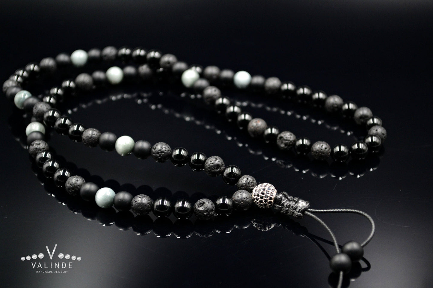 Men's Hawk's Eye Crystal Necklace Cubic Zirconia Bead Necklace Long Necklace Black Agate Necklace Lava Stone Necklace Gift for Men - Shamballa Necklace - Birthstone Necklace - Gemstone Necklace Men - Chakra Necklace - Yoga Necklace - Mantra Necklace -Macrame Necklace - Healing Necklace - Valinde