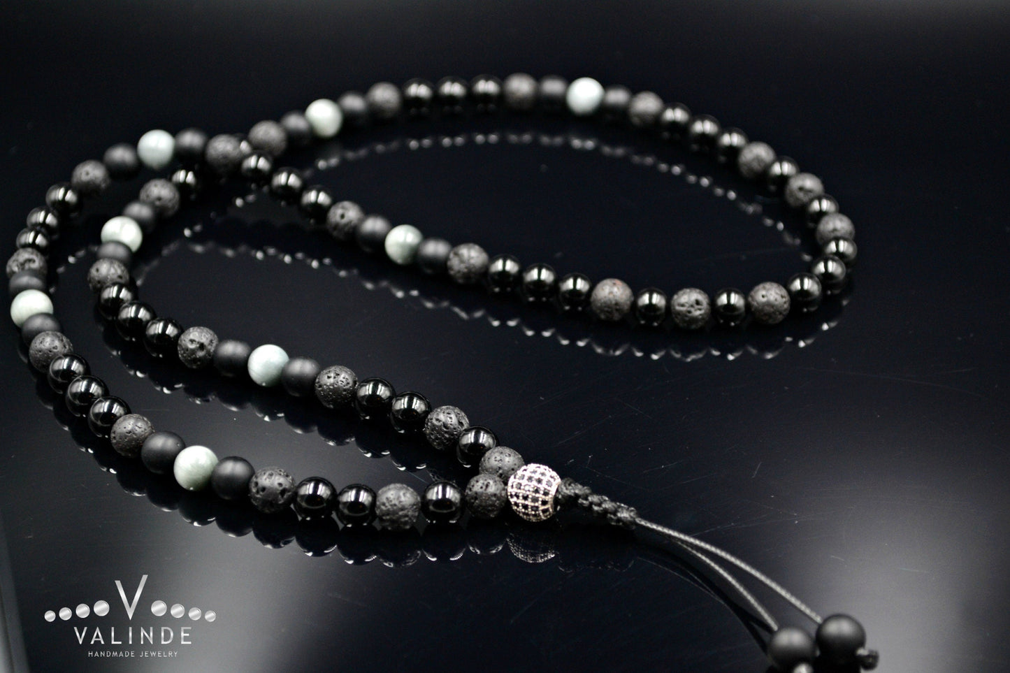 Men's Hawk's Eye Crystal Necklace Cubic Zirconia Bead Necklace Long Necklace Black Agate Necklace Lava Stone Necklace Gift for Men - Shamballa Necklace - Birthstone Necklace - Gemstone Necklace Men - Chakra Necklace - Yoga Necklace - Mantra Necklace -Macrame Necklace - Healing Necklace - Valinde