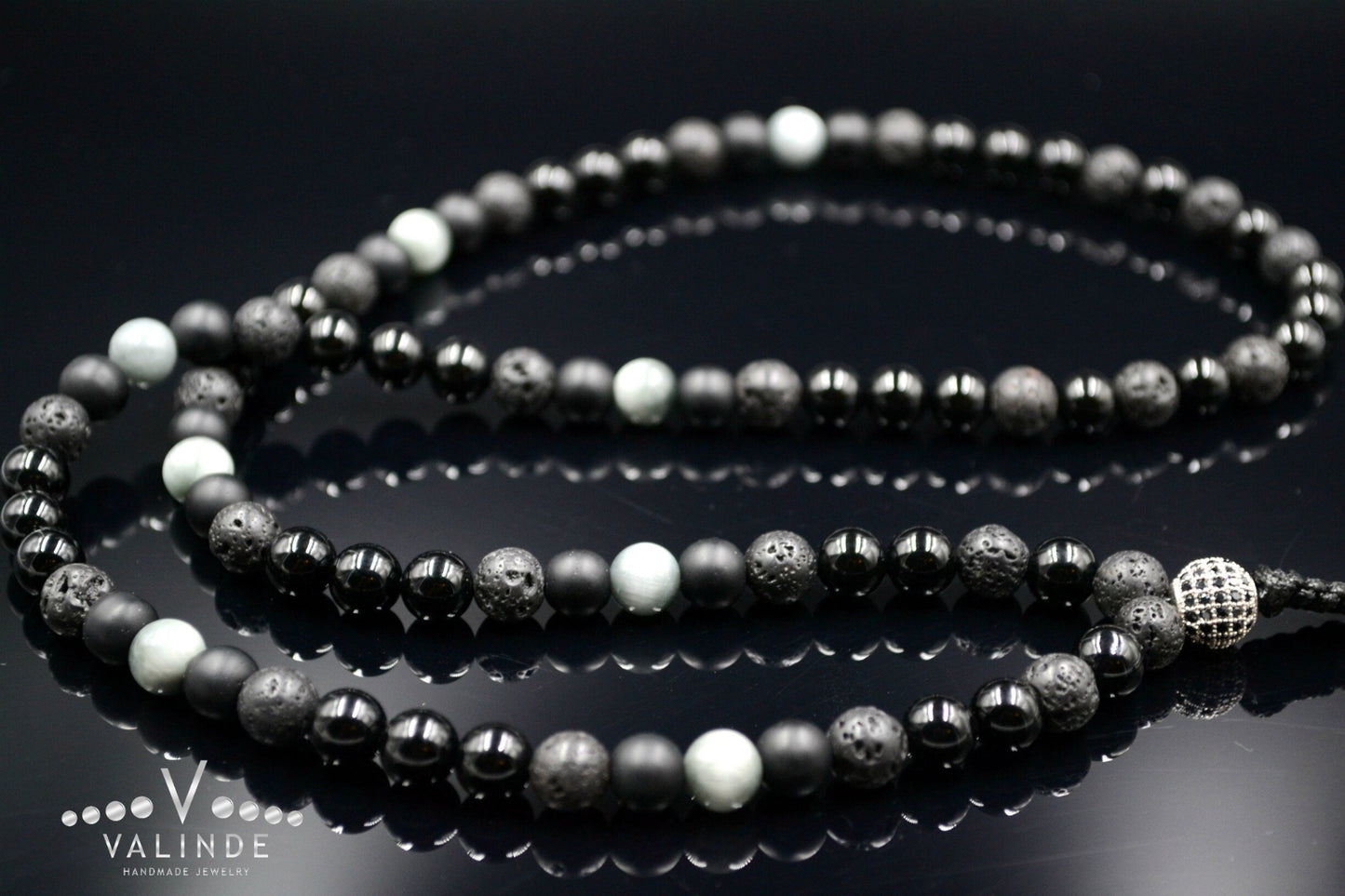 Men's Hawk's Eye Crystal Necklace Cubic Zirconia Bead Necklace Long Necklace Black Agate Necklace Lava Stone Necklace Gift for Men - Shamballa Necklace - Birthstone Necklace - Gemstone Necklace Men - Chakra Necklace - Yoga Necklace - Mantra Necklace -Macrame Necklace - Healing Necklace - Valinde