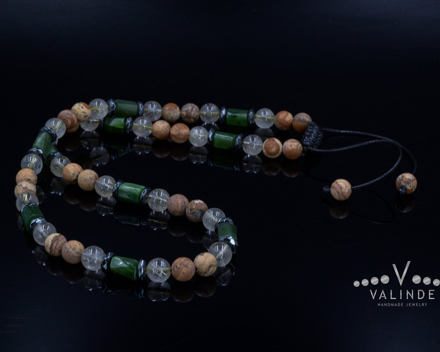 Men's Jasper Necklace Short Crystal Beaded Necklace for Men Gift for Men Rutilated Quartz & Hematite Necklace Christmas Gift for Men - Shamballa Necklace - Birthstone Necklace - Gemstone Necklace Men - Chakra Necklace - Macrame Necklace - Healing Necklace - Valinde