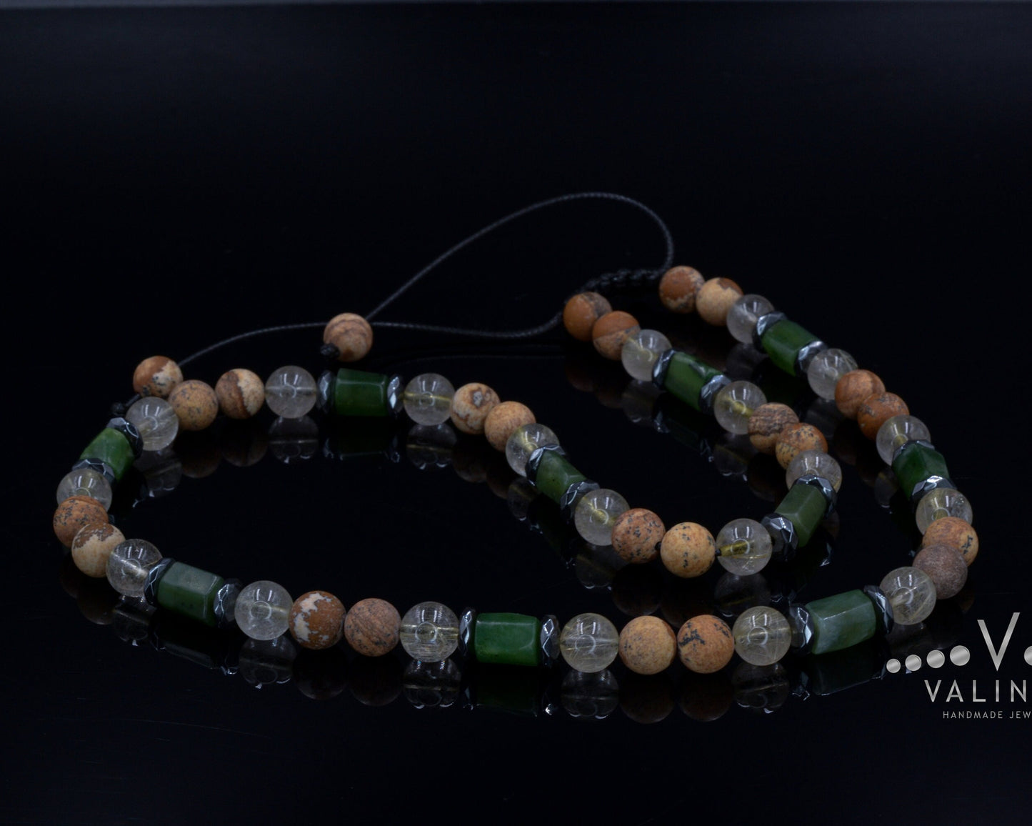 Men's Jasper Necklace Short Crystal Beaded Necklace for Men Gift for Men Rutilated Quartz & Hematite Necklace Christmas Gift for Men - Shamballa Necklace - Birthstone Necklace - Gemstone Necklace Men - Chakra Necklace - Macrame Necklace - Healing Necklace - Valinde