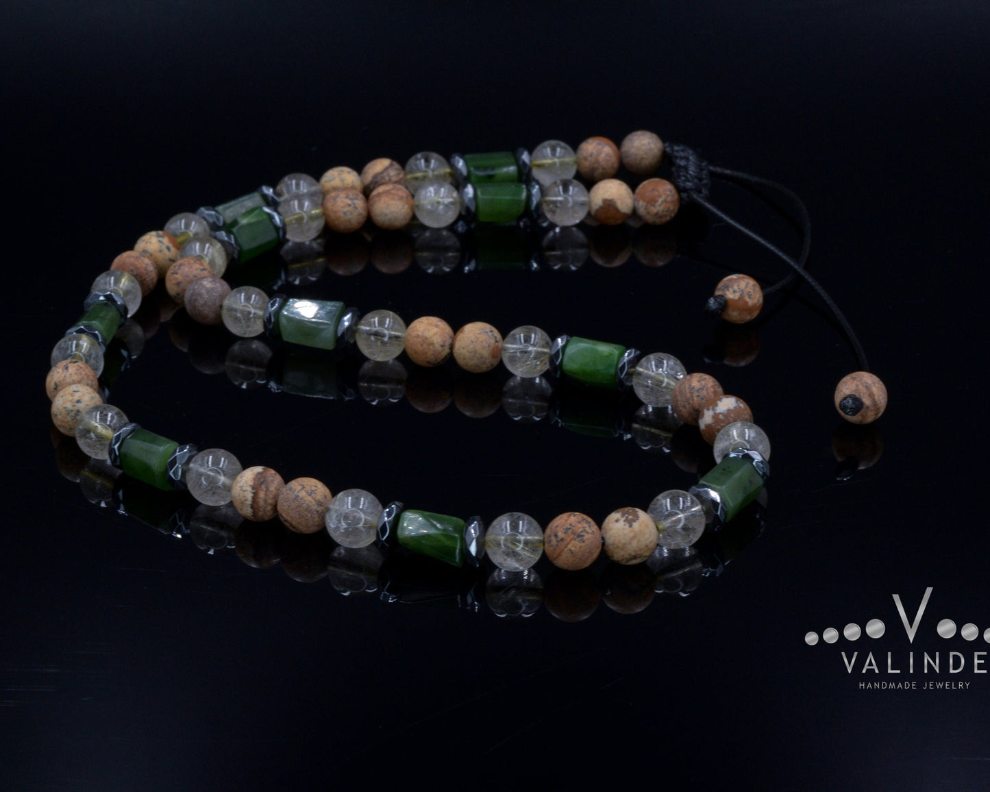 Men's Jasper Necklace Short Crystal Beaded Necklace for Men Gift for Men Rutilated Quartz & Hematite Necklace Christmas Gift for Men - Shamballa Necklace - Birthstone Necklace - Gemstone Necklace Men - Chakra Necklace - Macrame Necklace - Healing Necklace - Valinde