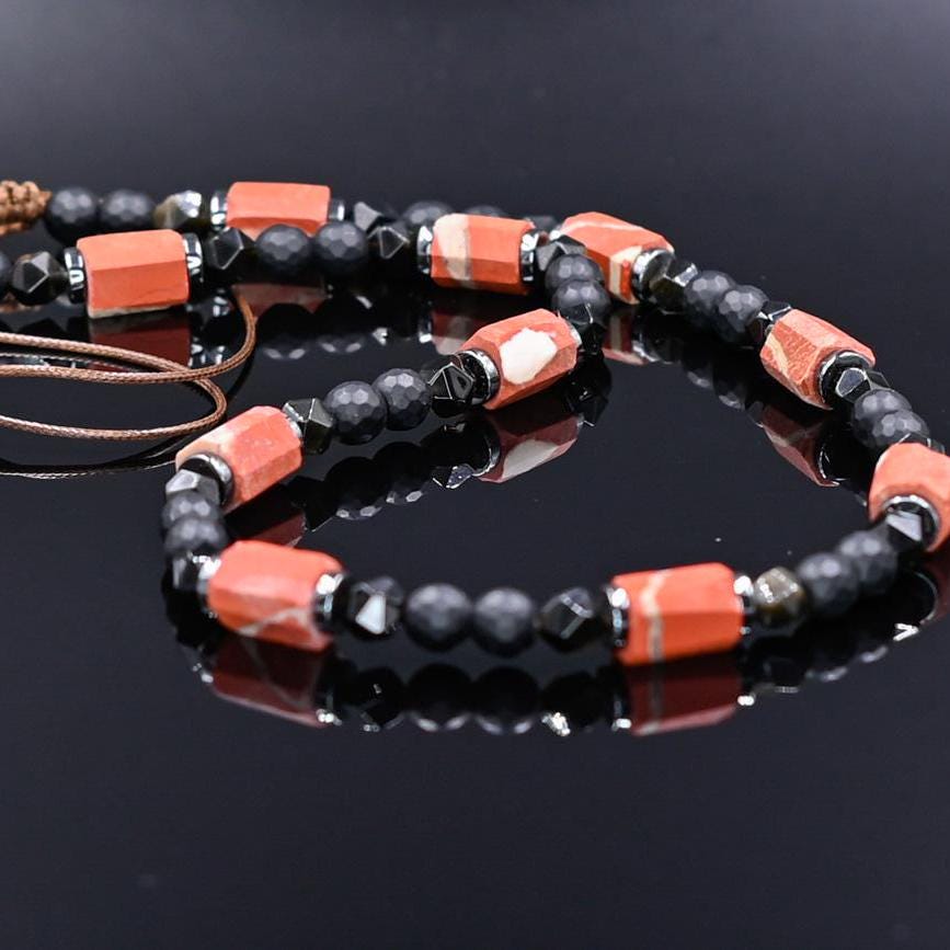 Men's Protection Necklace, Brown Agate Onyx Adjustable Necklace,Pendant Necklace, Long Beaded Necklace, Gift for Men, Gift for HimMen's Red Jasper Onyx Obsidian Adjustable Necklace, Short Beaded Gemstone Crystal Necklace, Gift for Men, Father's Day Gift, Birthday Gift - Shamballa Necklace - Birthstone Necklace - Gemstone Necklace Men - Chakra Necklace - Macrame Necklace - Healing Necklace - Valinde