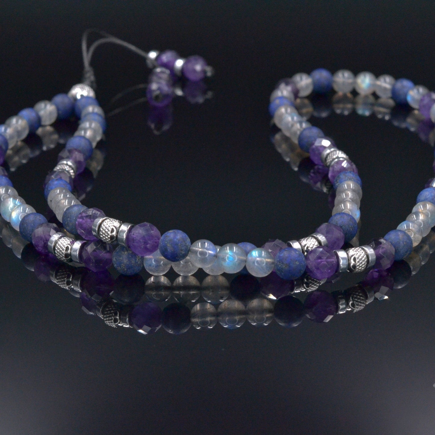 Natural Labradorite Long Necklace, Men's Amethyst Lapis Lazuli Crystal Necklace, Gift for Men, Steel Beads Summer Necklace, Men's Gift - Shamballa Necklace - Birthstone Necklace - Gemstone Necklace Men - Chakra Necklace - Macrame Necklace - Healing Necklace - Valinde
