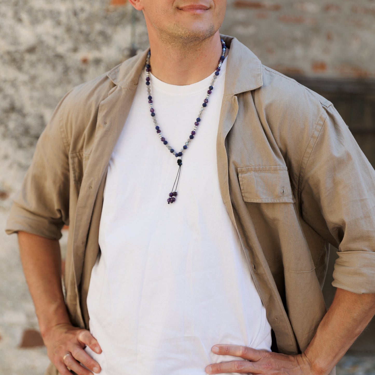 Natural Labradorite Long Necklace, Men's Amethyst Lapis Lazuli Crystal Necklace, Gift for Men, Steel Beads Summer Necklace, Men's Gift - Shamballa Necklace - Birthstone Necklace - Gemstone Necklace Men - Chakra Necklace - Macrame Necklace - Healing Necklace - Valinde
