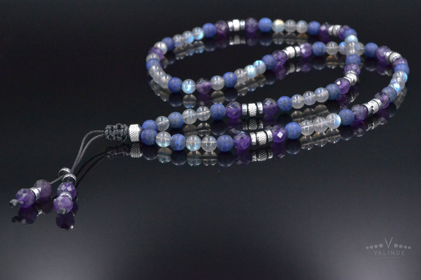 Natural Labradorite Long Necklace, Men's Amethyst Lapis Lazuli Crystal Necklace, Gift for Men, Steel Beads Summer Necklace, Men's Gift - Shamballa Necklace - Birthstone Necklace - Gemstone Necklace Men - Chakra Necklace - Macrame Necklace - Healing Necklace - Valinde