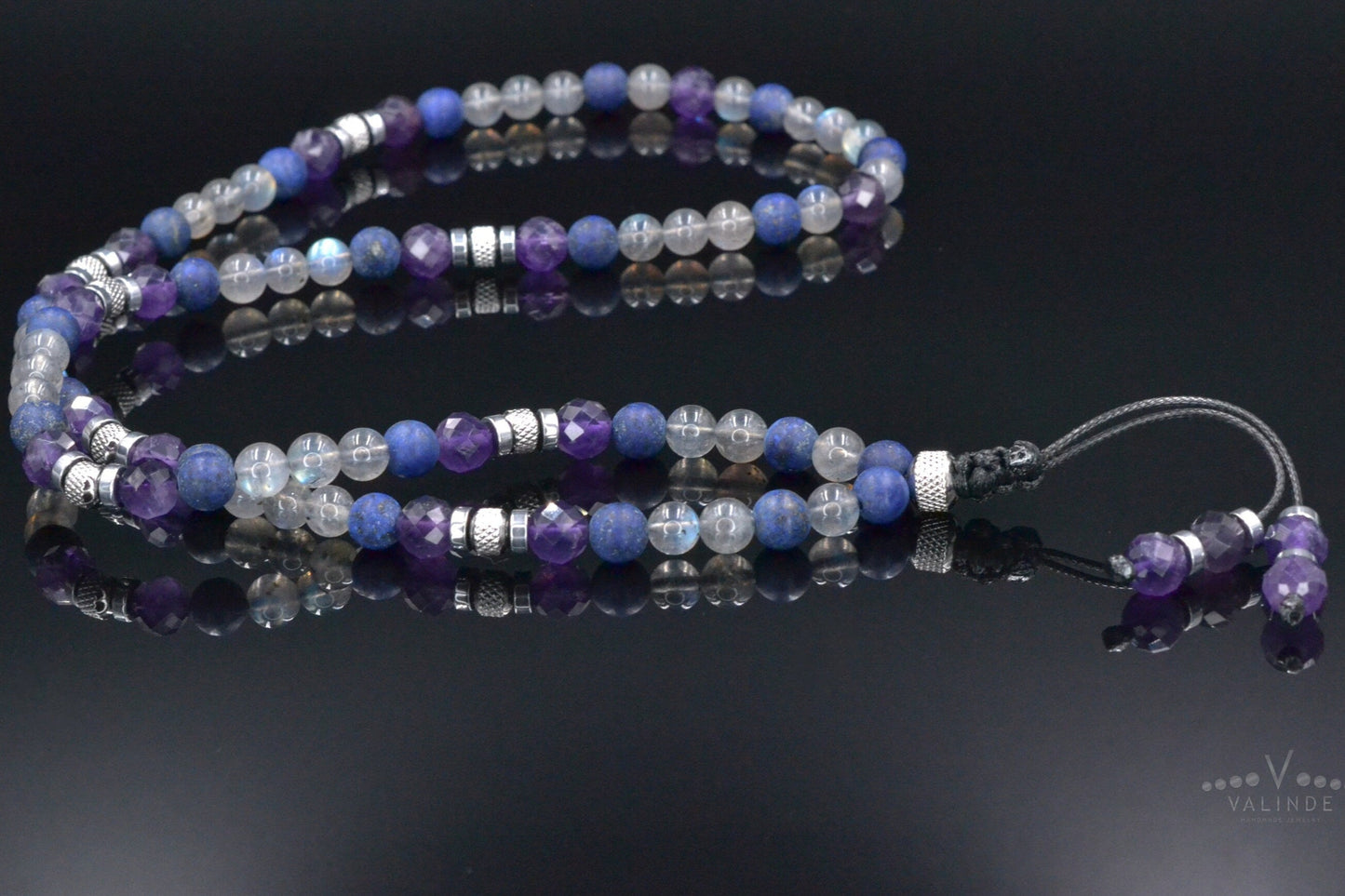 Natural Labradorite Long Necklace, Men's Amethyst Lapis Lazuli Crystal Necklace, Gift for Men, Steel Beads Summer Necklace, Men's Gift - Shamballa Necklace - Birthstone Necklace - Gemstone Necklace Men - Chakra Necklace - Macrame Necklace - Healing Necklace - Valinde