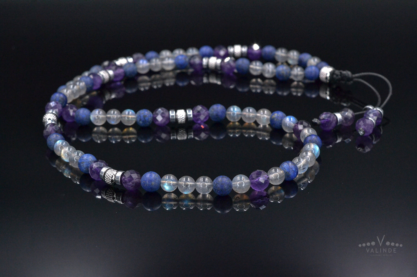 Natural Labradorite Long Necklace, Men's Amethyst Lapis Lazuli Crystal Necklace, Gift for Men, Steel Beads Summer Necklace, Men's Gift - Shamballa Necklace - Birthstone Necklace - Gemstone Necklace Men - Chakra Necklace - Macrame Necklace - Healing Necklace - Valinde