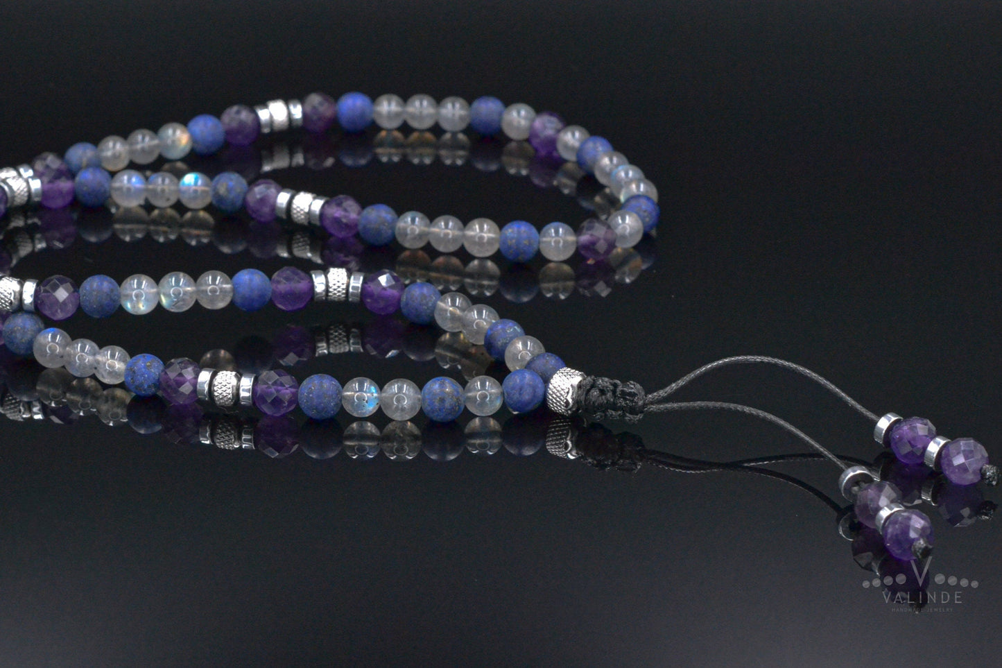 Natural Labradorite Long Necklace, Men's Amethyst Lapis Lazuli Crystal Necklace, Gift for Men, Steel Beads Summer Necklace, Men's Gift - Shamballa Necklace - Birthstone Necklace - Gemstone Necklace Men - Chakra Necklace - Macrame Necklace - Healing Necklace - Valinde