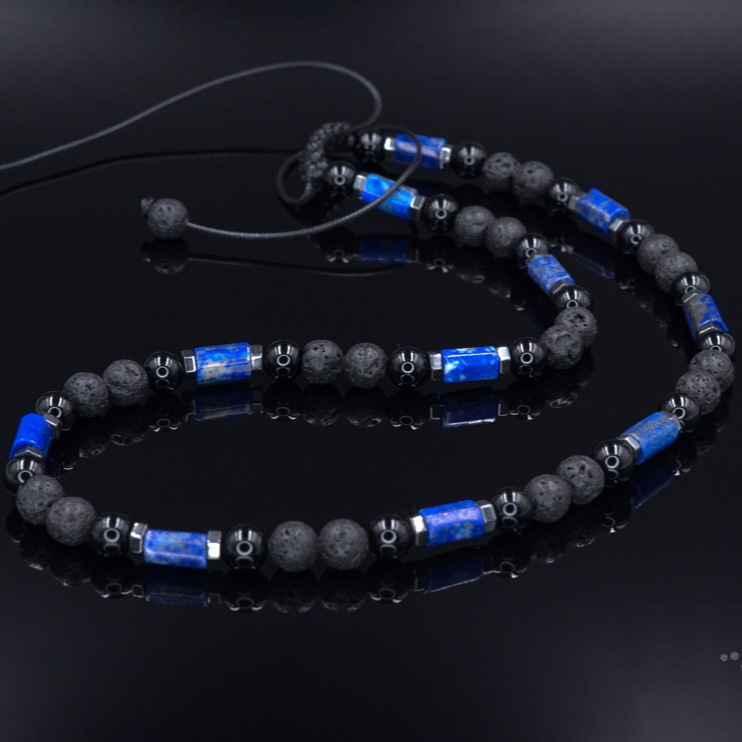 Men's Lapis Lazuli Short Necklace Lava Stone Beaded Necklace Gift for Men Black Agate Necklace Stone Beads Necklace Crystal Necklace - Shamballa Necklace - Birthstone Necklace - Gemstone Necklace Men - Chakra Necklace - Yoga Necklace - Mantra Necklace -Macrame Necklace - Healing Necklace - Valinde