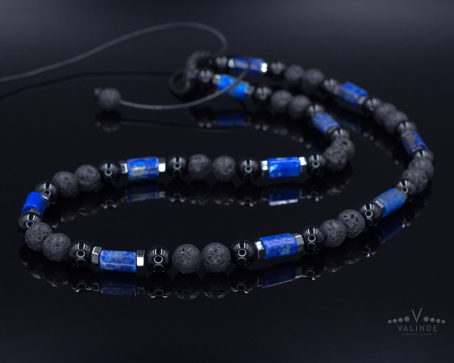 Men's Lapis Lazuli Short Necklace Lava Stone Beaded Necklace Gift for Men Black Agate Necklace Stone Beads Necklace Crystal Necklace - Shamballa Necklace - Birthstone Necklace - Gemstone Necklace Men - Chakra Necklace - Yoga Necklace - Mantra Necklace -Macrame Necklace - Healing Necklace - Valinde