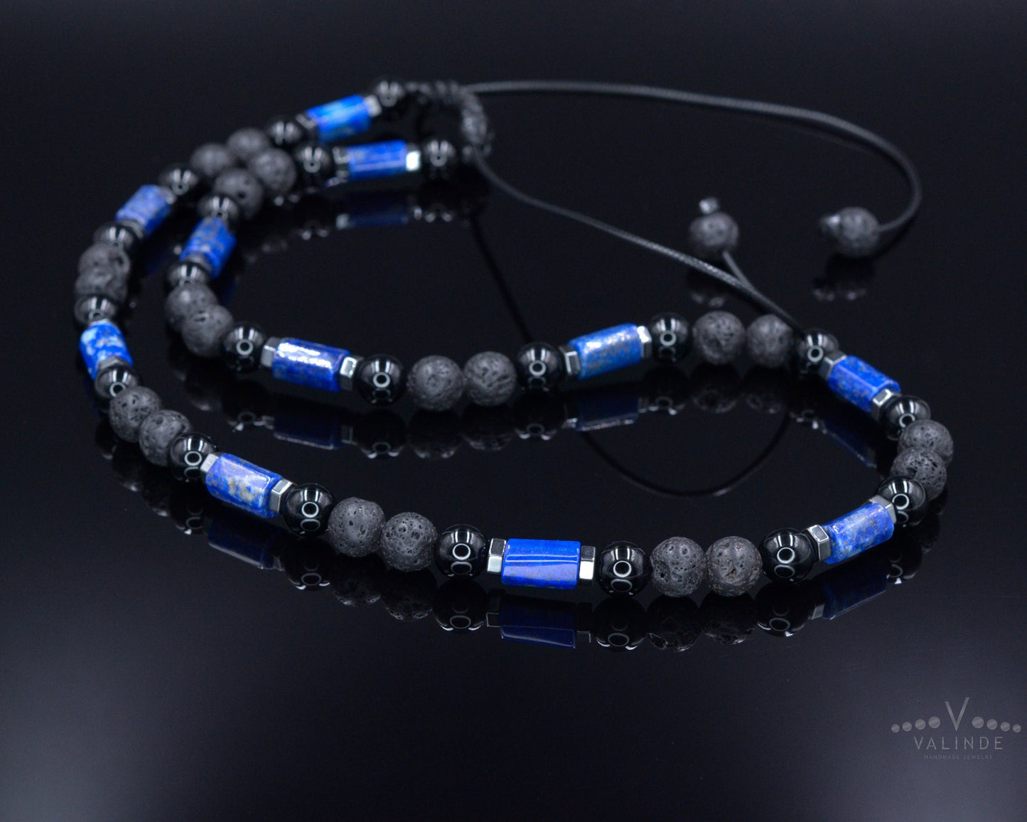 Men's Lapis Lazuli Short Necklace Lava Stone Beaded Necklace Gift for Men Black Agate Necklace Stone Beads Necklace Crystal Necklace - Shamballa Necklace - Birthstone Necklace - Gemstone Necklace Men - Chakra Necklace - Yoga Necklace - Mantra Necklace -Macrame Necklace - Healing Necklace - Valinde