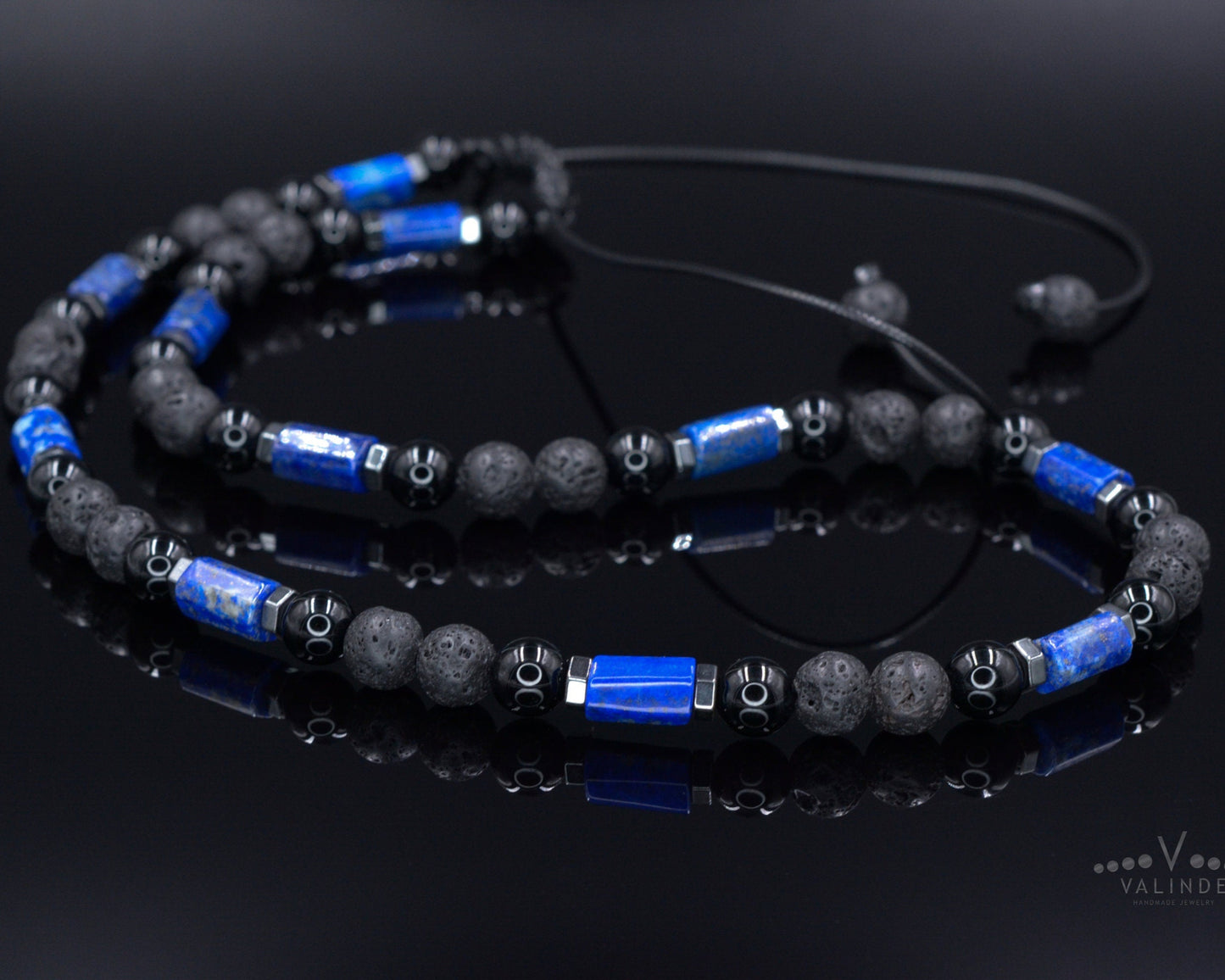 Men's Lapis Lazuli Short Necklace Lava Stone Beaded Necklace Gift for Men Black Agate Necklace Stone Beads Necklace Crystal Necklace - Shamballa Necklace - Birthstone Necklace - Gemstone Necklace Men - Chakra Necklace - Yoga Necklace - Mantra Necklace -Macrame Necklace - Healing Necklace - Valinde