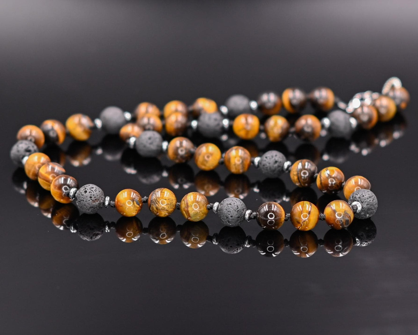 Men's Tiger Eye Knotted Necklace / Lava Stone Necklace / Short Necklace / Tiger's Eye Necklace / Handknotted Necklace / Gift for Men - Shamballa Necklace - Birthstone Necklace - Gemstone Necklace Men - Chakra Necklace - Yoga Necklace - Mantra Necklace -Macrame Necklace - Healing Necklace - Gift for Father - Gift For Men - Valinde