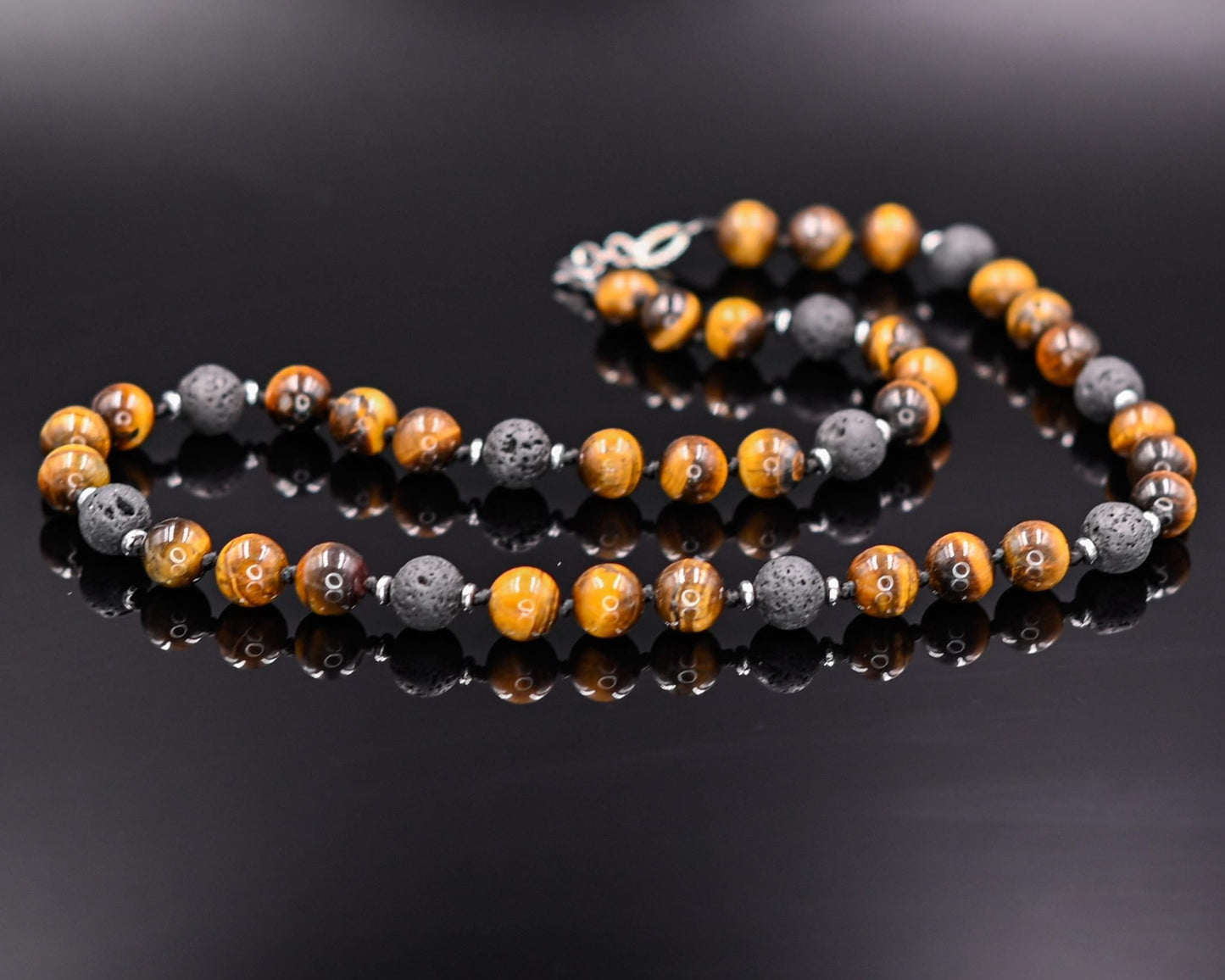 Men's Tiger Eye Knotted Necklace / Lava Stone Necklace / Short Necklace / Tiger's Eye Necklace / Handknotted Necklace / Gift for Men - Shamballa Necklace - Birthstone Necklace - Gemstone Necklace Men - Chakra Necklace - Yoga Necklace - Mantra Necklace -Macrame Necklace - Healing Necklace - Gift for Father - Gift For Men - Valinde