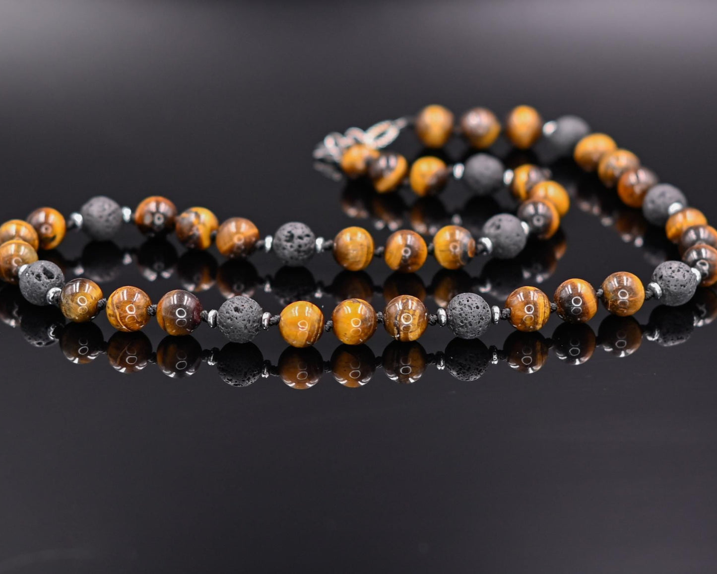 Men's Tiger Eye Knotted Necklace / Lava Stone Necklace / Short Necklace / Tiger's Eye Necklace / Handknotted Necklace / Gift for Men - Shamballa Necklace - Birthstone Necklace - Gemstone Necklace Men - Chakra Necklace - Yoga Necklace - Mantra Necklace -Macrame Necklace - Healing Necklace - Gift for Father - Gift For Men - Valinde