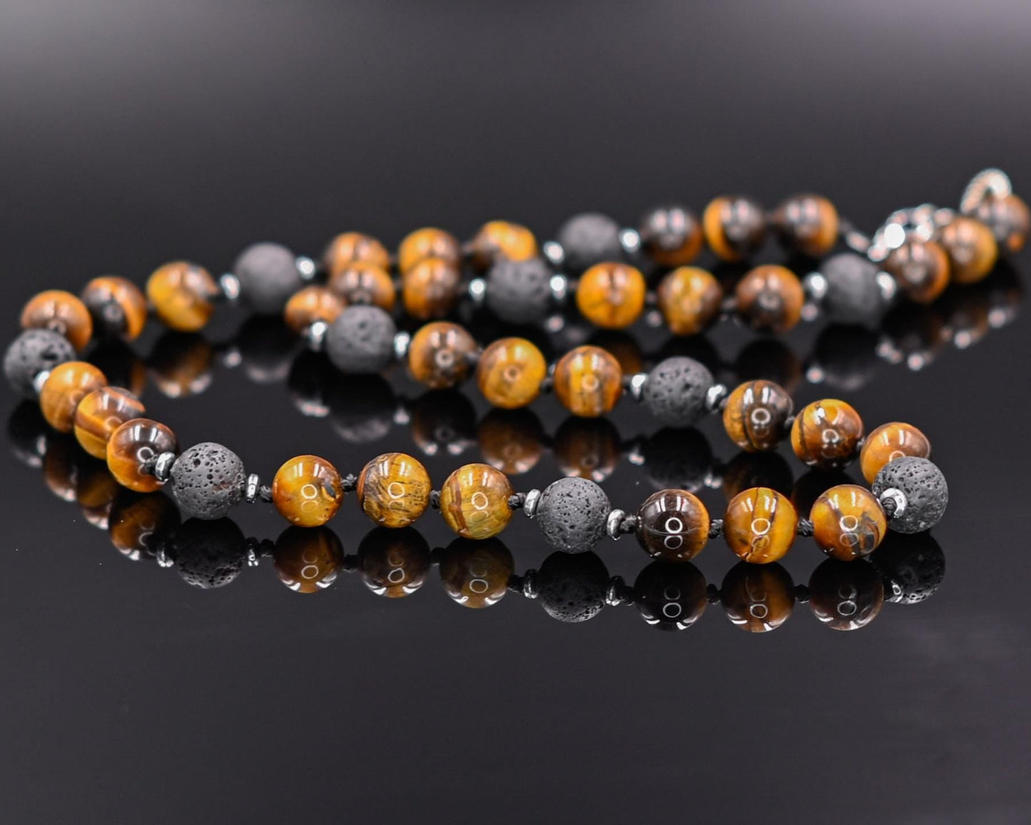 Men's Tiger Eye Knotted Necklace / Lava Stone Necklace / Short Necklace / Tiger's Eye Necklace / Handknotted Necklace / Gift for Men - Shamballa Necklace - Birthstone Necklace - Gemstone Necklace Men - Chakra Necklace - Yoga Necklace - Mantra Necklace -Macrame Necklace - Healing Necklace - Gift for Father - Gift For Men - Valinde