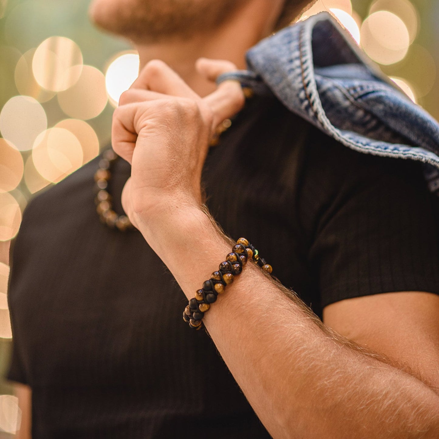 Men's Tiger Eye Knotted Necklace / Lava Stone Necklace / Short Necklace / Tiger's Eye Necklace / Handknotted Necklace / Gift for Men - Shamballa Necklace - Birthstone Necklace - Gemstone Necklace Men - Chakra Necklace - Yoga Necklace - Mantra Necklace -Macrame Necklace - Healing Necklace - Gift for Father - Gift For Men - Valinde
