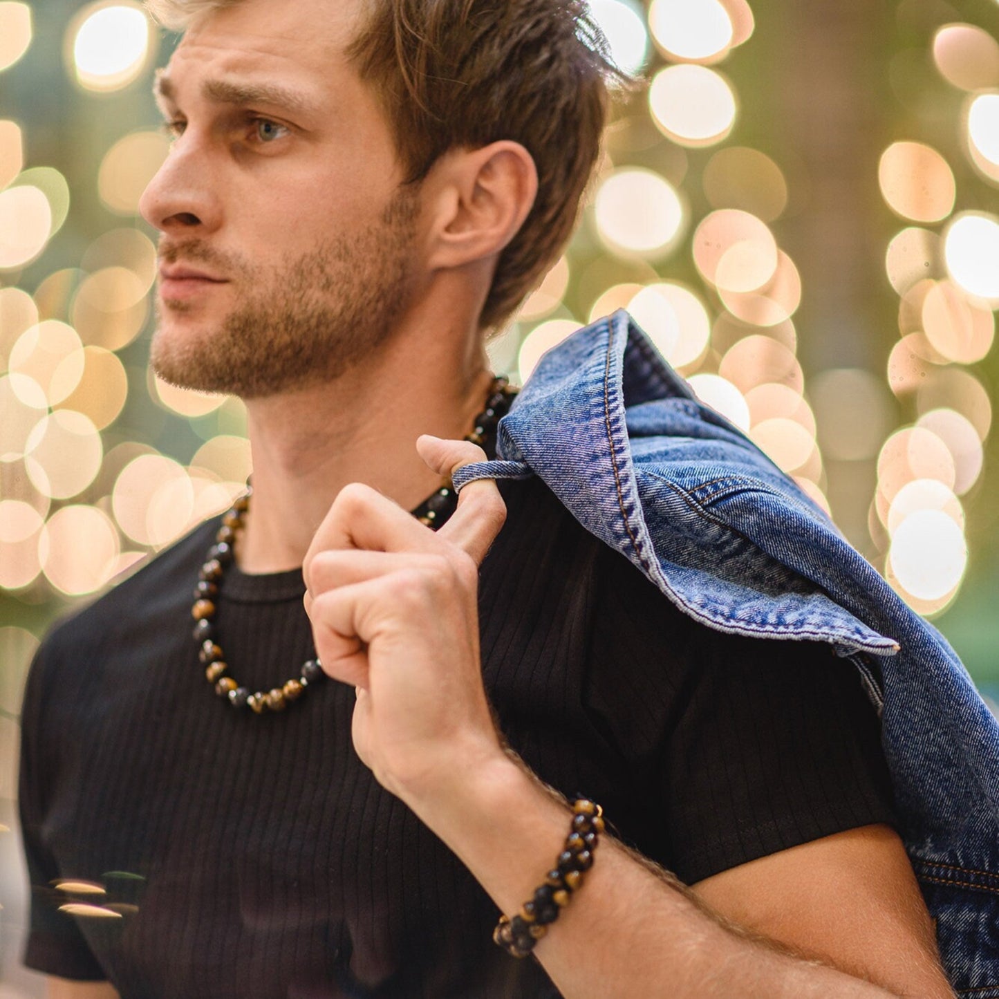 Men's Tiger Eye Knotted Necklace / Lava Stone Necklace / Short Necklace / Tiger's Eye Necklace / Handknotted Necklace / Gift for Men - Shamballa Necklace - Birthstone Necklace - Gemstone Necklace Men - Chakra Necklace - Yoga Necklace - Mantra Necklace -Macrame Necklace - Healing Necklace - Gift for Father - Gift For Men - Valinde