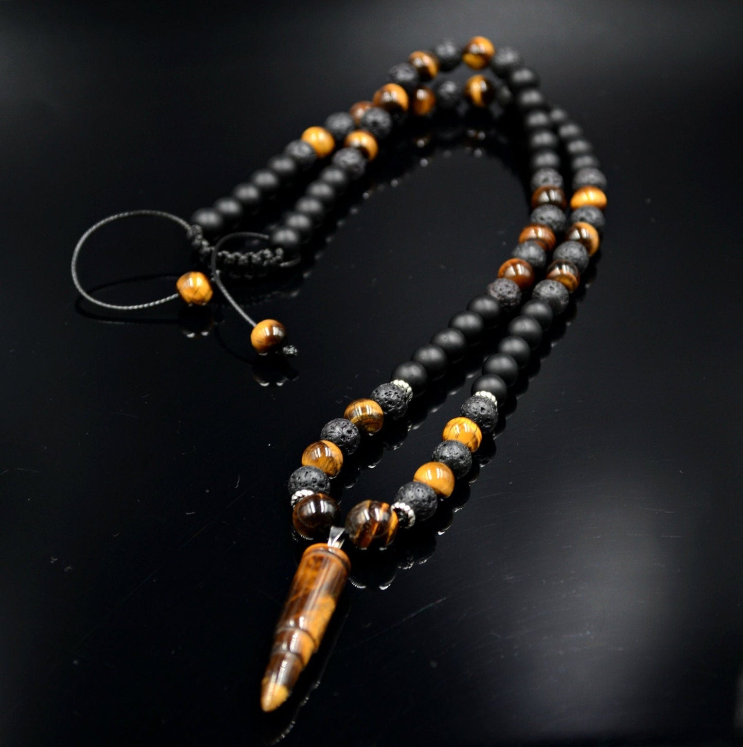 Men's Tiger's Eye Beaded Necklace Lava Stone Necklace Tiger's Eye Bullet Necklace Onyx Necklace Crystal Necklace Long Necklace Gift for Men - Shamballa Necklace - Birthstone Necklace - Gemstone Necklace Men - Chakra Necklace - Yoga Necklace - Mantra Necklace -Macrame Necklace - Healing Necklace - Gift for Father - Gift For Men - Valinde