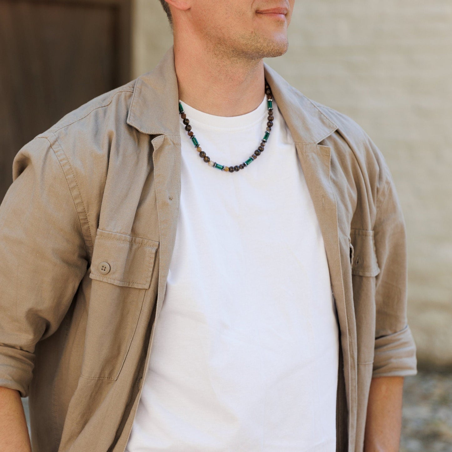 Malachite Bronzite Beaded Necklace, Men's Short Adjustable Necklace, Brown Agate Crystal Necklace, Gift for Men, Hematite Stone Necklace - Shamballa Necklace - Birthstone Necklace - Gemstone Necklace Men - Chakra Necklace - Yoga Necklace - Mantra Necklace -Macrame Necklace - Healing Necklace - Valinde