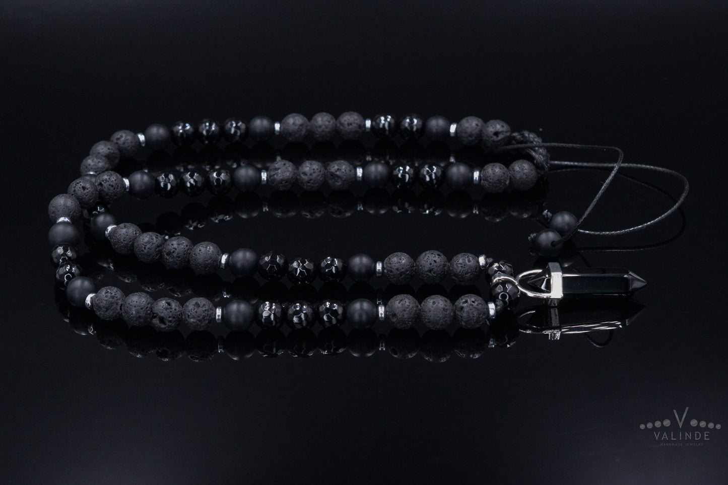 Men's Agate Pendant Necklace - Black Lava Stone Onyx Bead Necklace - Adjustable Short Necklace - Gift for Men - Black Agate Necklace - Shamballa Necklace - Birthstone Necklace - Gemstone Necklace Men - Chakra Necklace - Macrame Necklace - Healing Necklace - Valinde