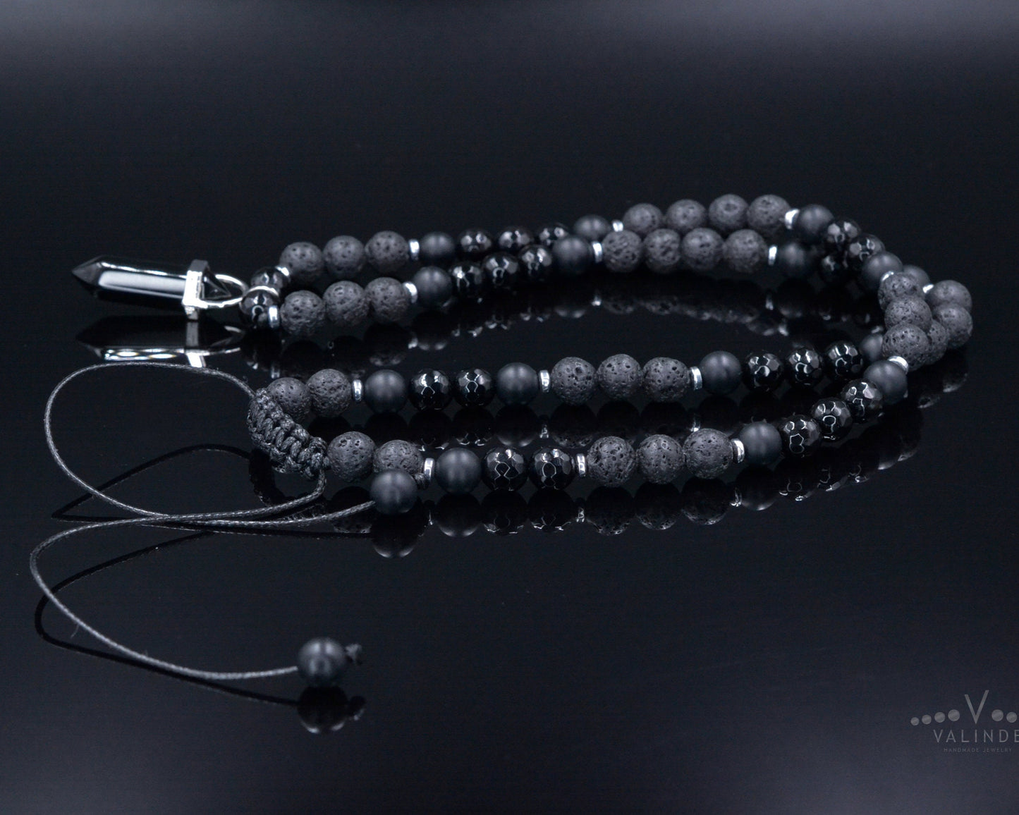 Men's Agate Pendant Necklace - Black Lava Stone Onyx Bead Necklace - Adjustable Short Necklace - Gift for Men - Black Agate Necklace - Shamballa Necklace - Birthstone Necklace - Gemstone Necklace Men - Chakra Necklace - Macrame Necklace - Healing Necklace - Valinde