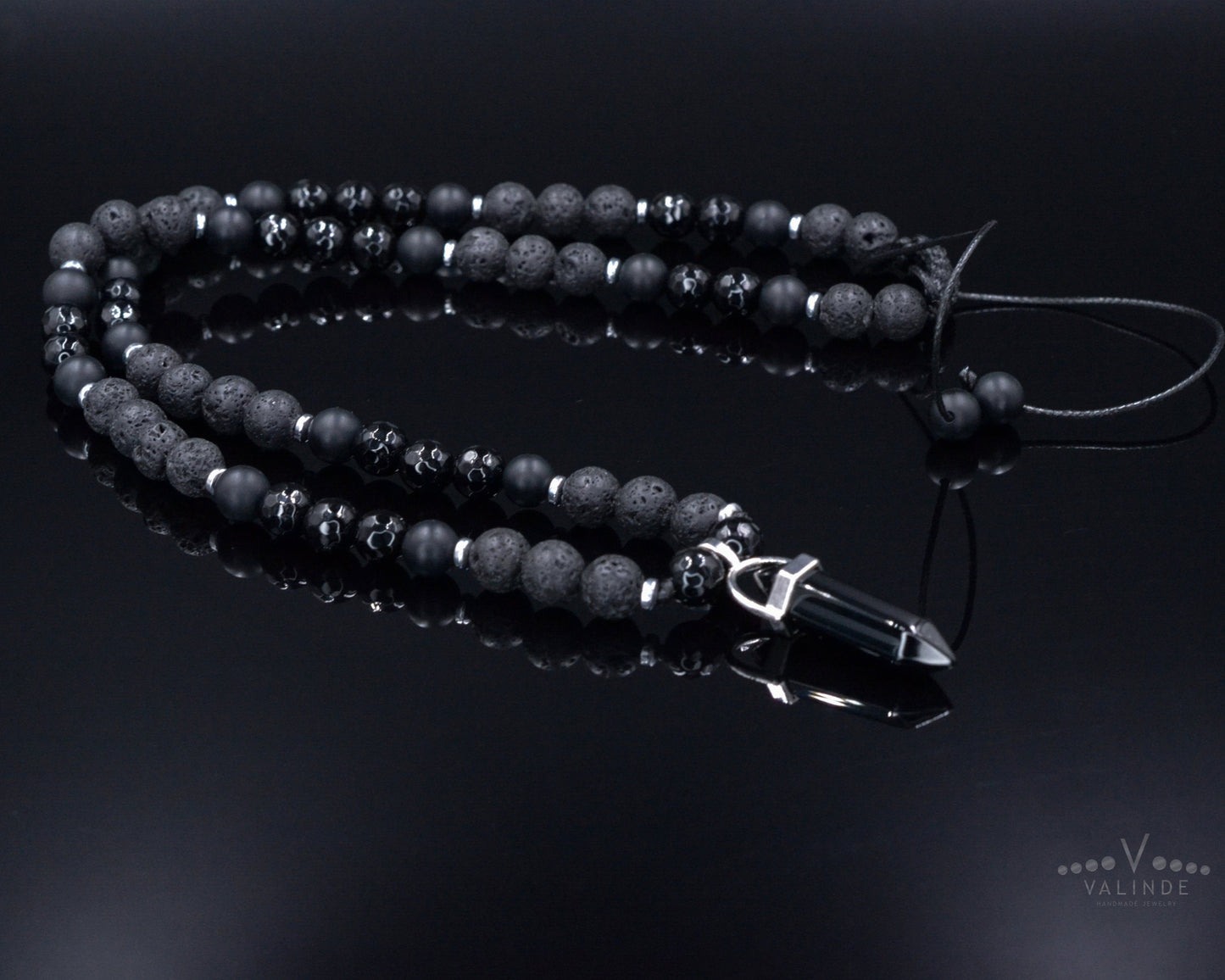 Men's Agate Pendant Necklace - Black Lava Stone Onyx Bead Necklace - Adjustable Short Necklace - Gift for Men - Black Agate Necklace - Shamballa Necklace - Birthstone Necklace - Gemstone Necklace Men - Chakra Necklace - Macrame Necklace - Healing Necklace - Valinde